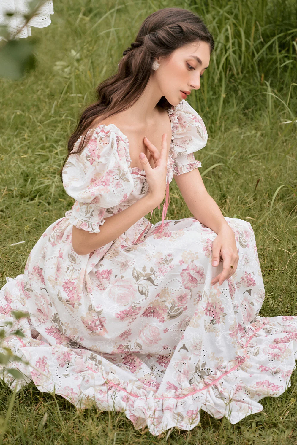 Miranda Slit Bow Tie Cotton Silk Maxi Dress