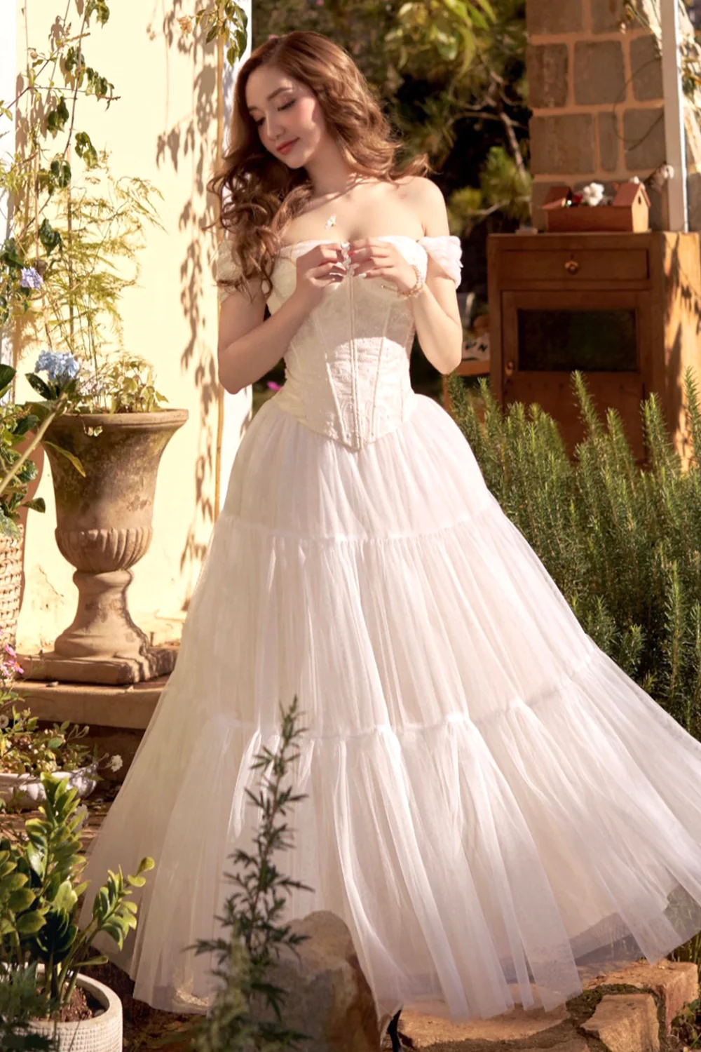 Tullie Tiered Elastic Waist Mesh Silk Midi Skirt