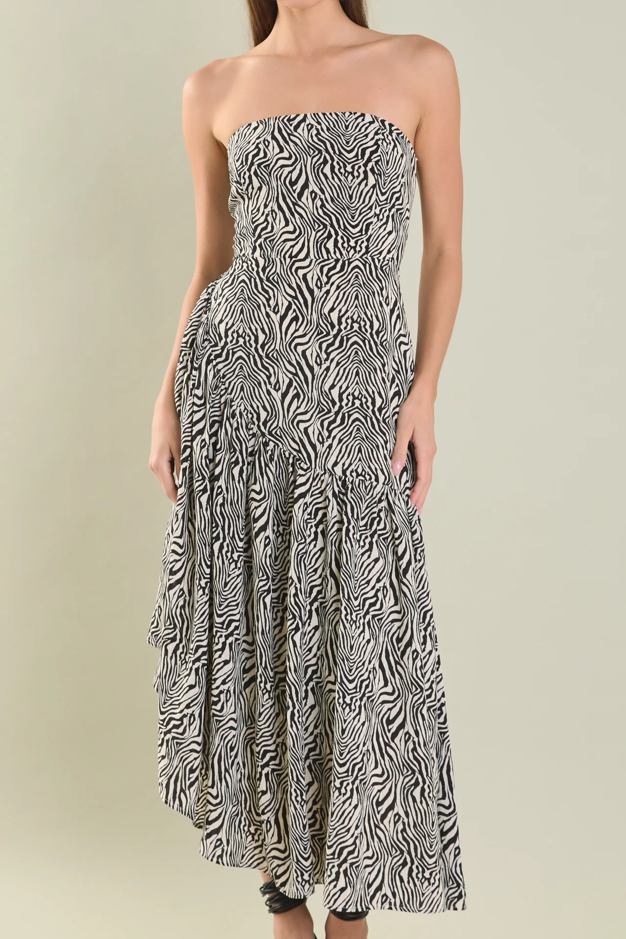 Strapless Asymmetrical Maxi Dress