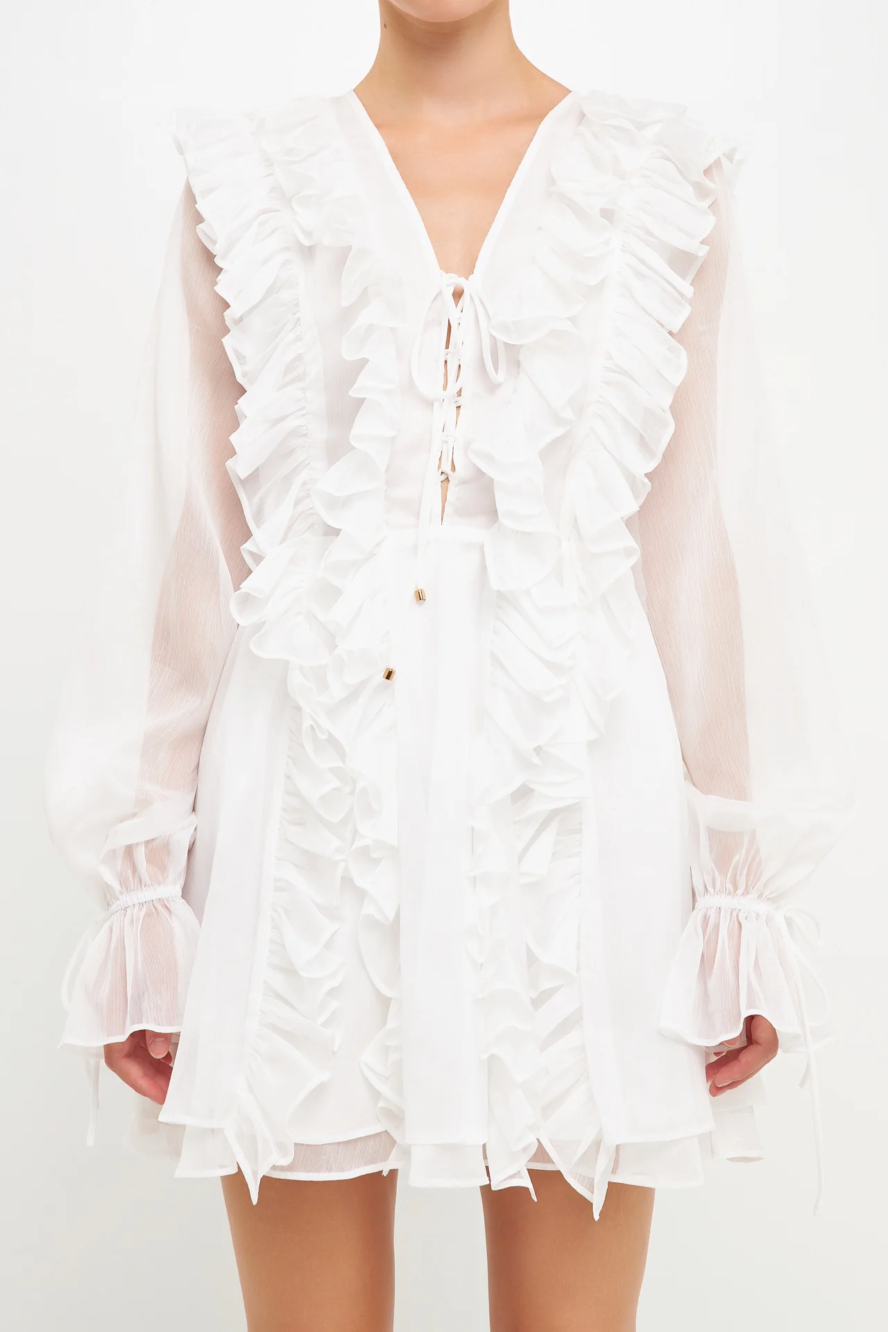 Long-Sleeve Ruffle Mini Dress