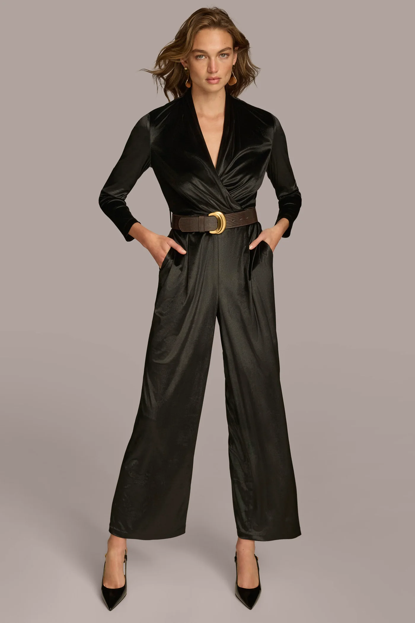 VELVET VNECK JUMPSUIT