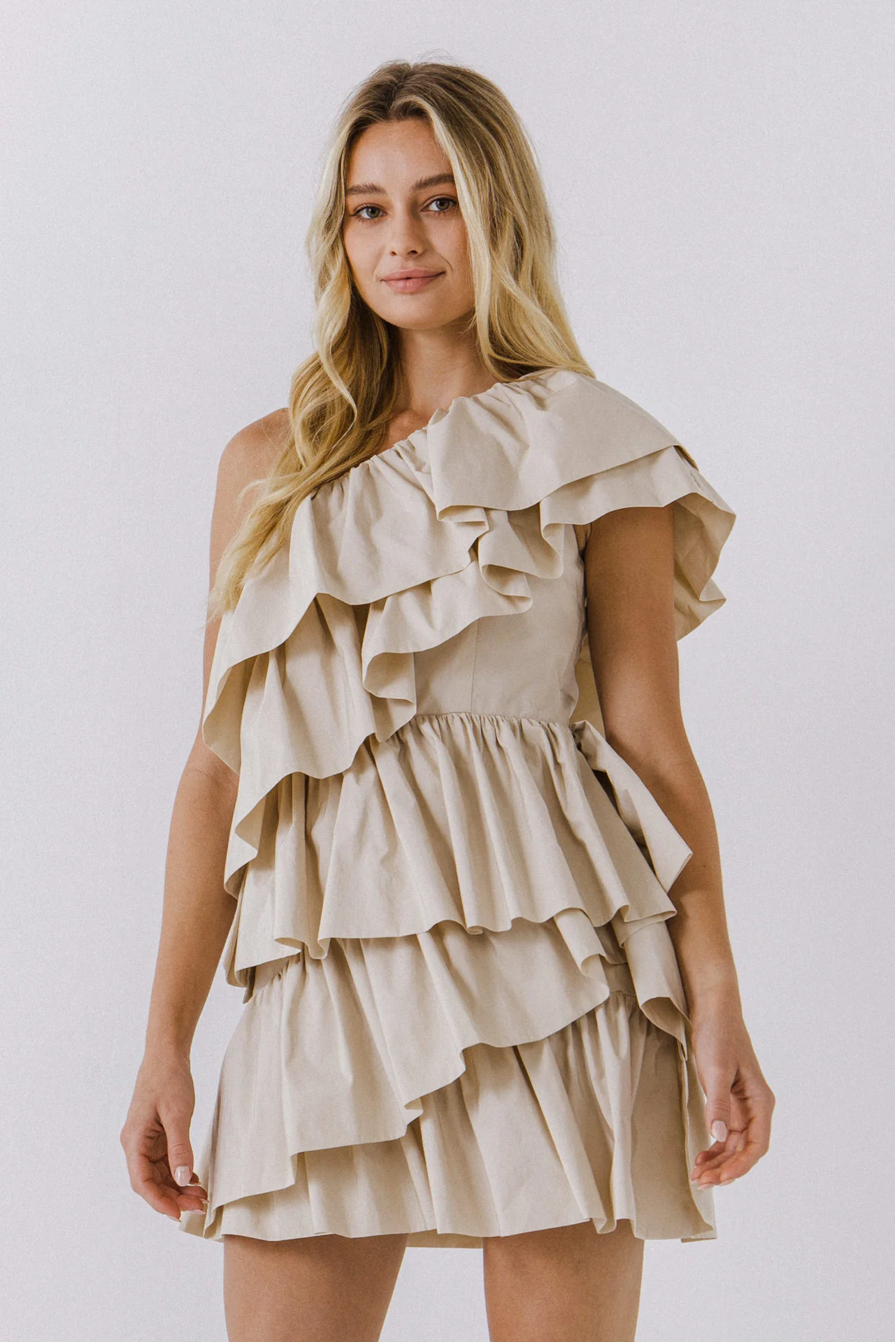 One-Shoulder Ruffled Mini Dress