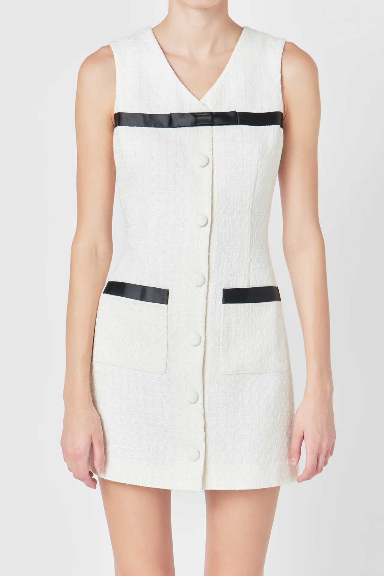 Satin Bow Tweed Shirt Dress