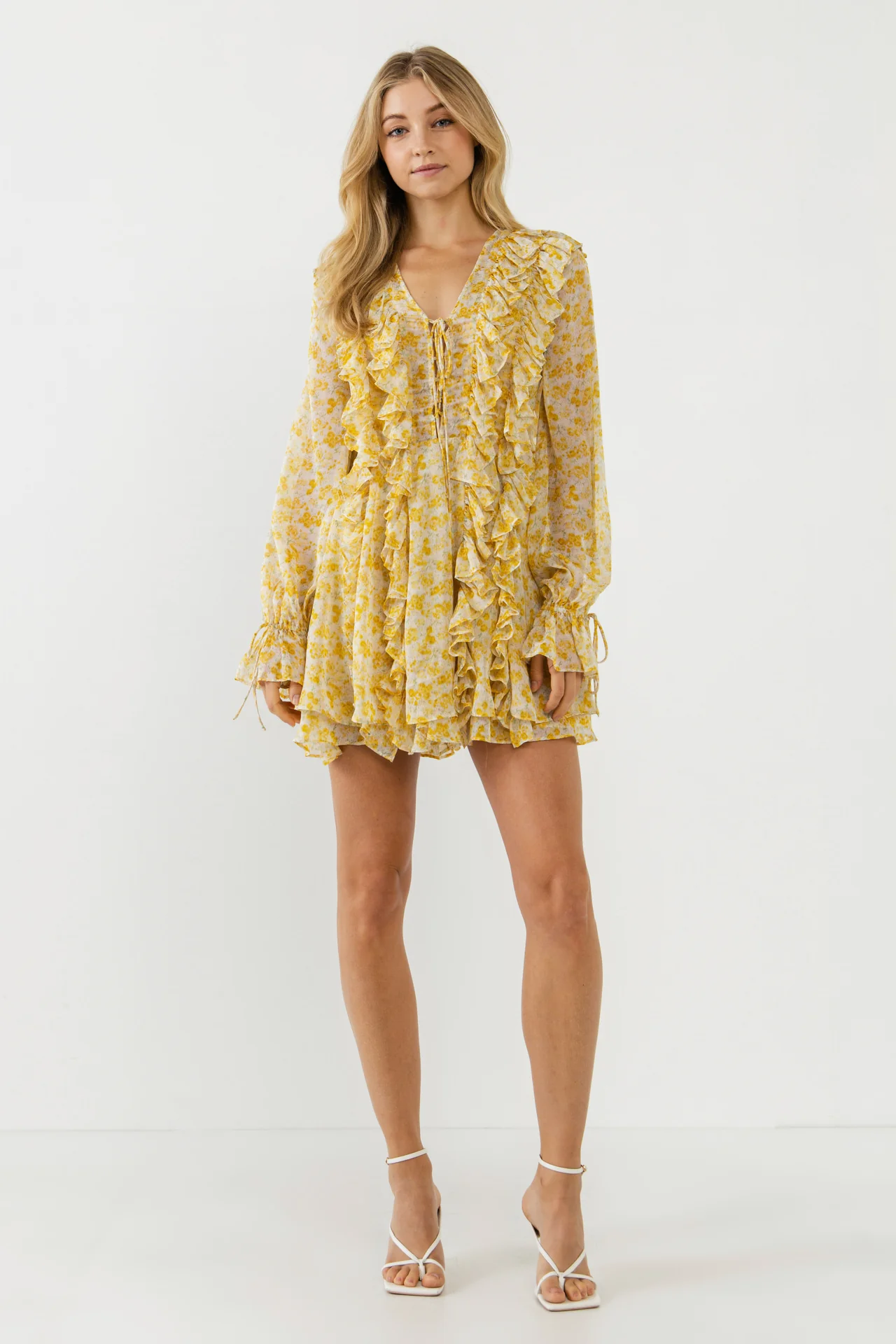 Chiffon Floral Ruffled Mini Dress