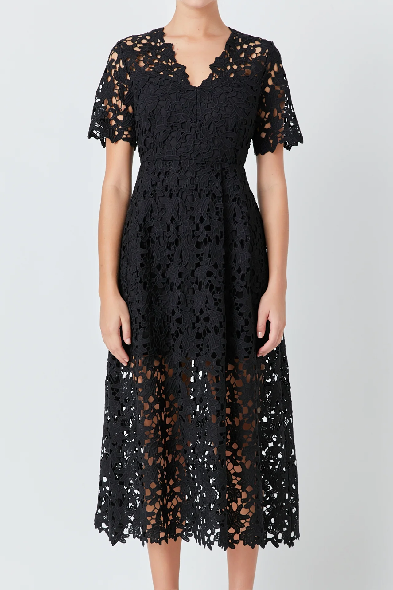 All Over Lace Short Sleeves Midi Dress