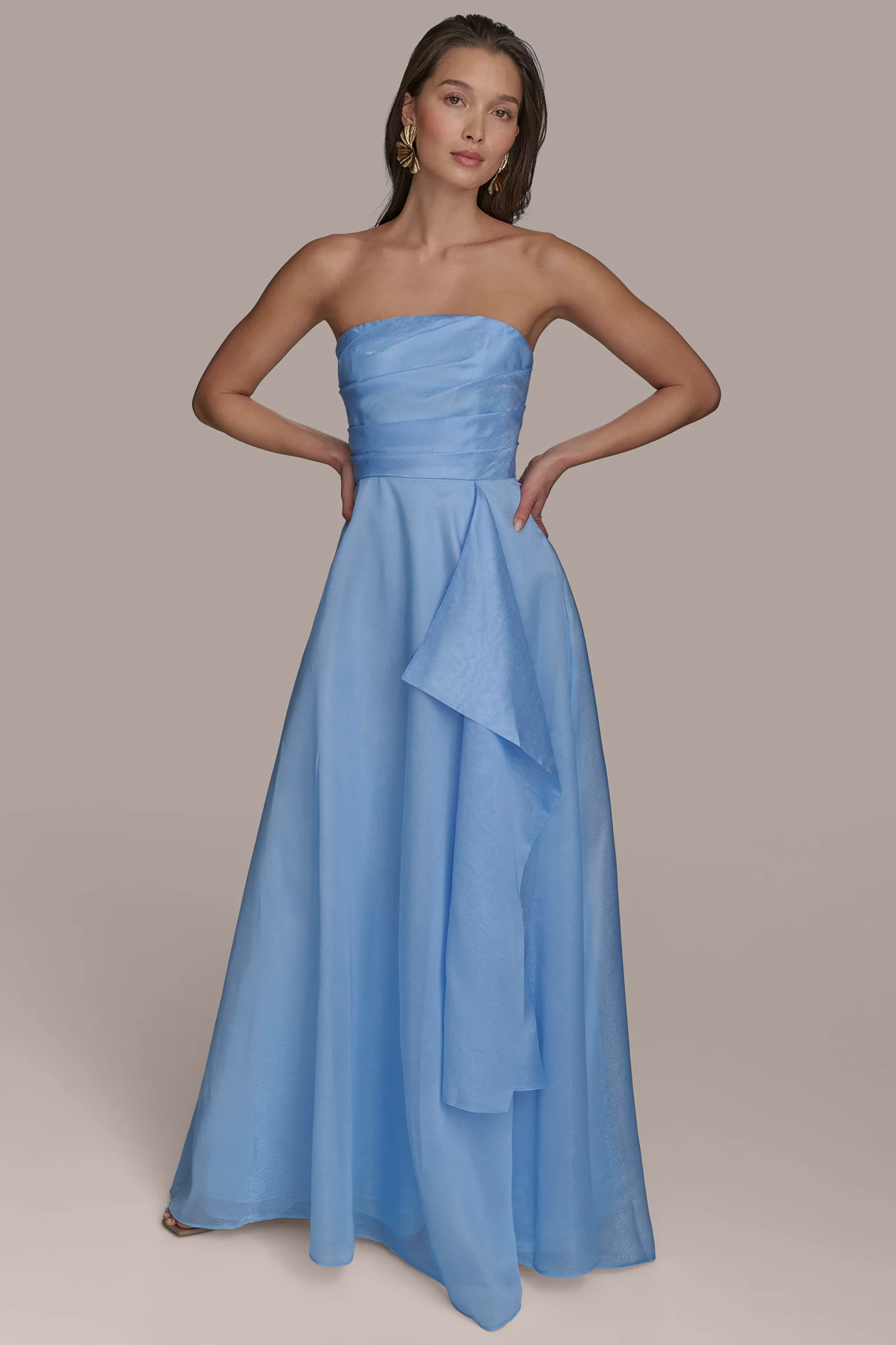 STRAPLESS SIDE DRAPED BALL GOWN