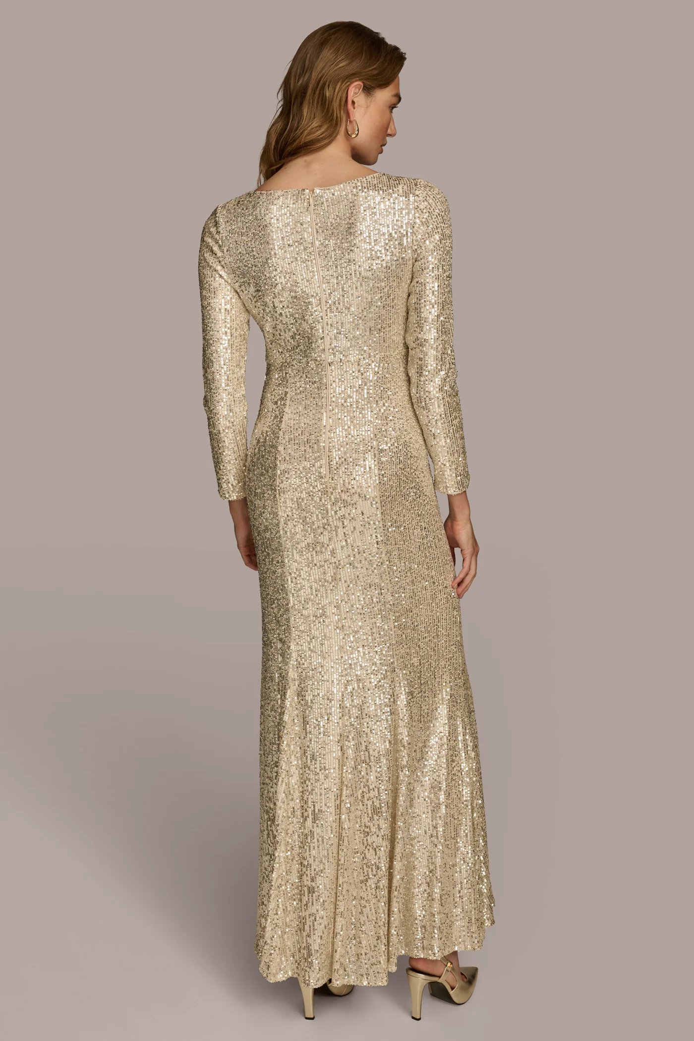 SEQUIN BOAT NECK GOWN