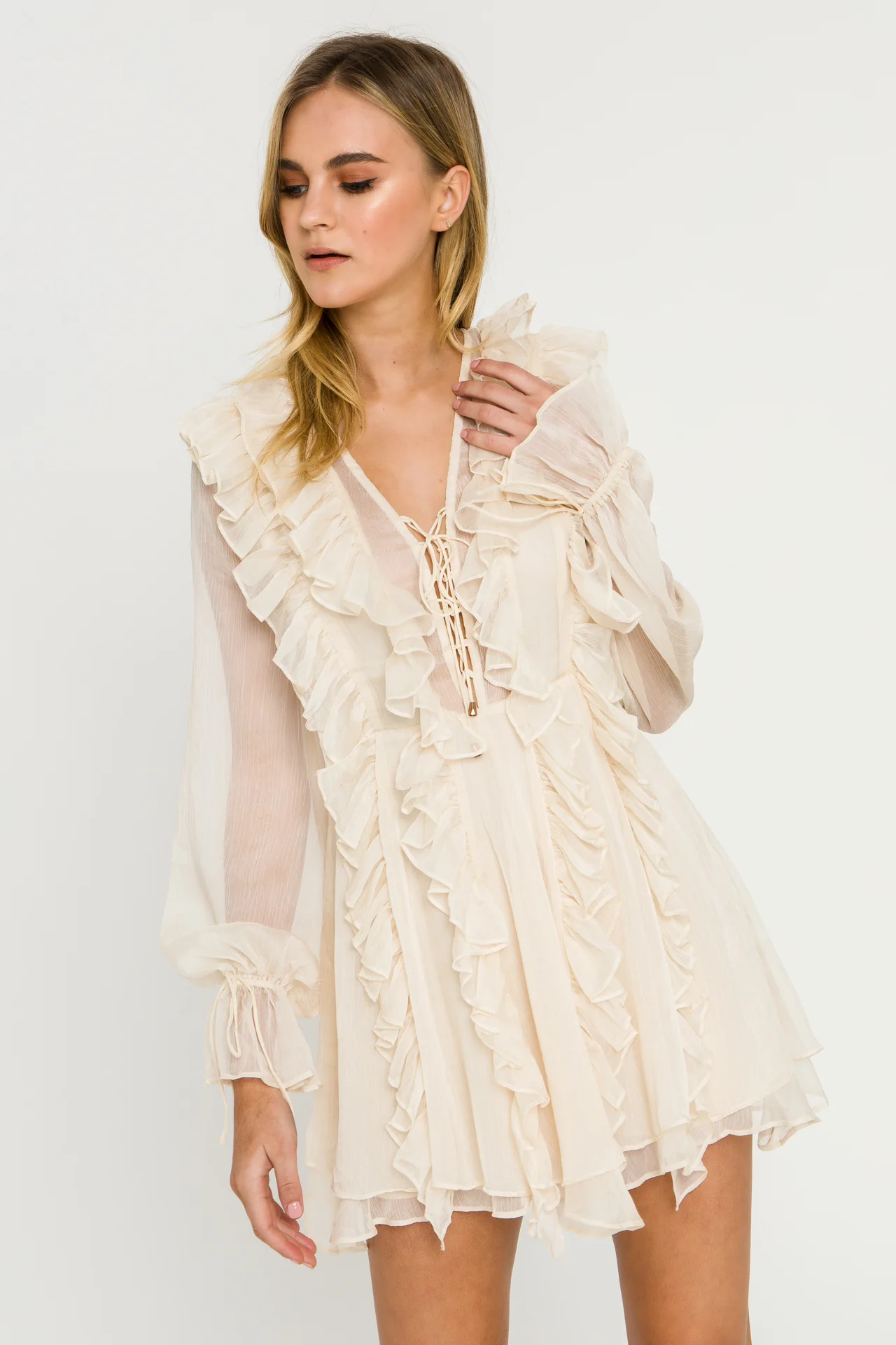 Long-Sleeve Ruffle Mini Dress