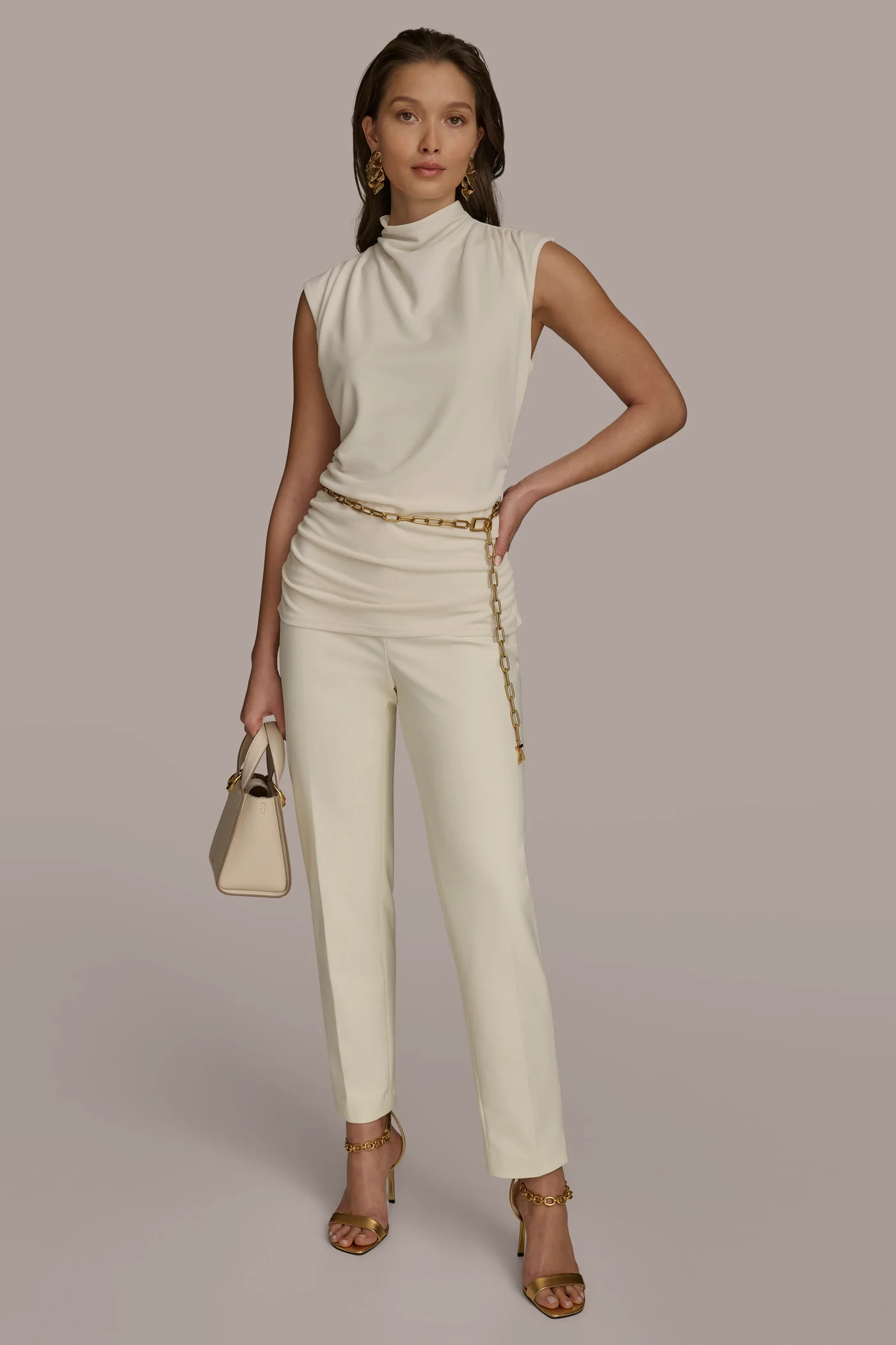 MOCK NECK TOP WITH CHAIN BELT