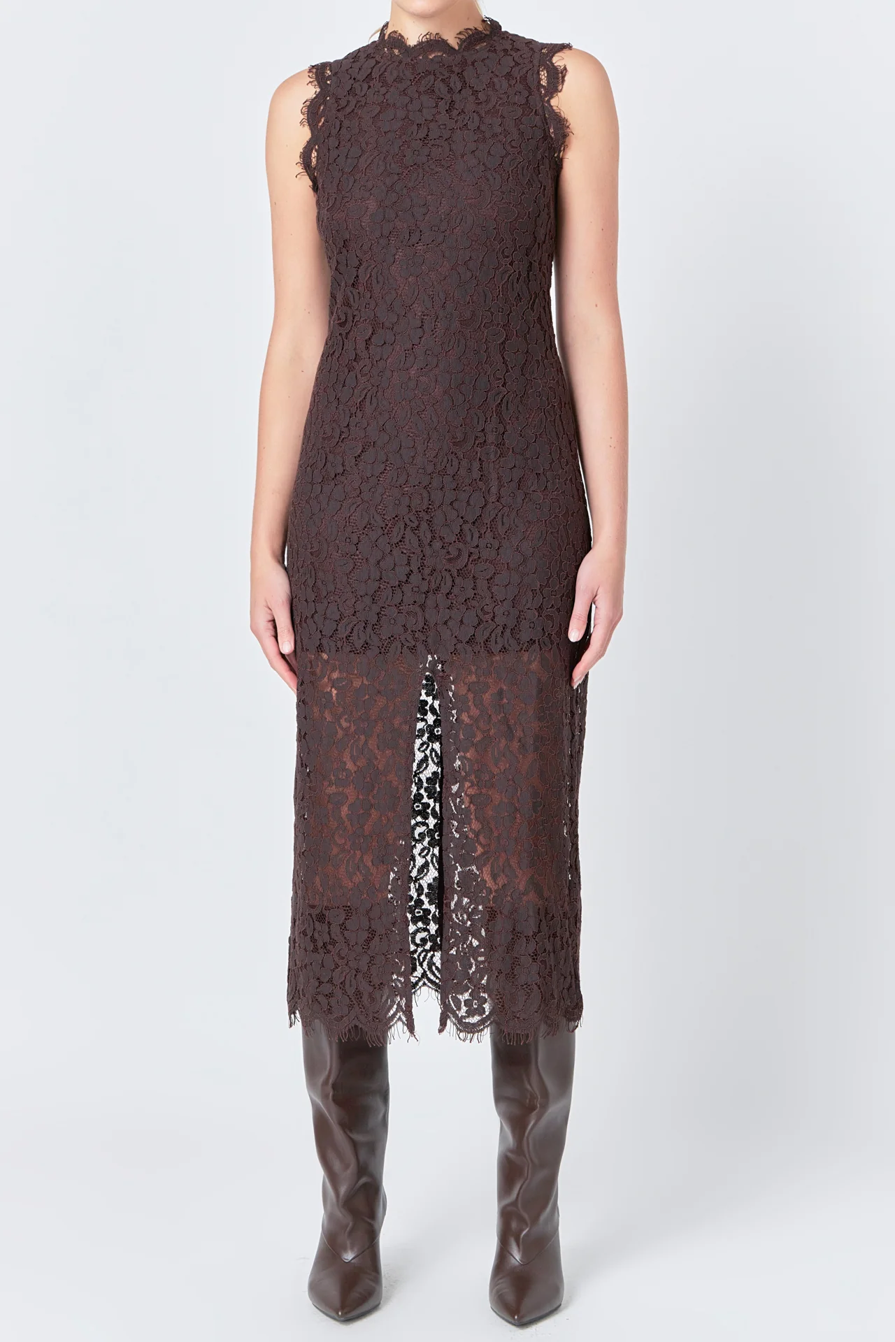 Front Slit Sleeveless Lace Maxi Dress