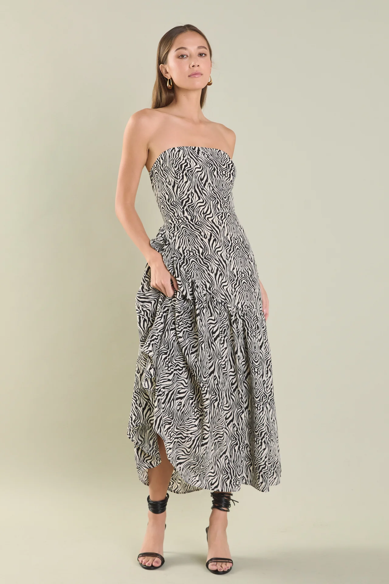 Strapless Asymmetrical Maxi Dress
