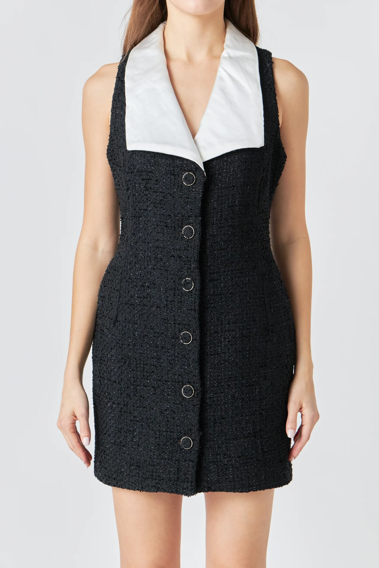 Premium Sleeveless Tweed Mini Dress