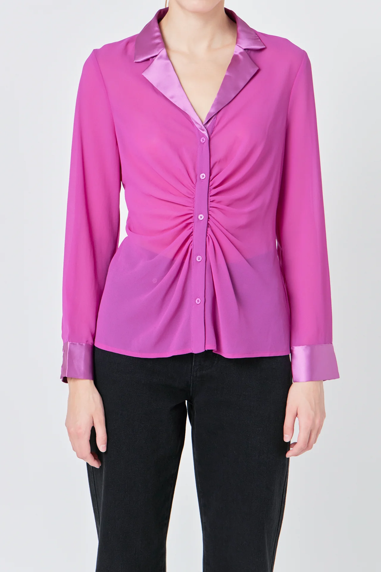 Front Ruched Chiffon Blouse