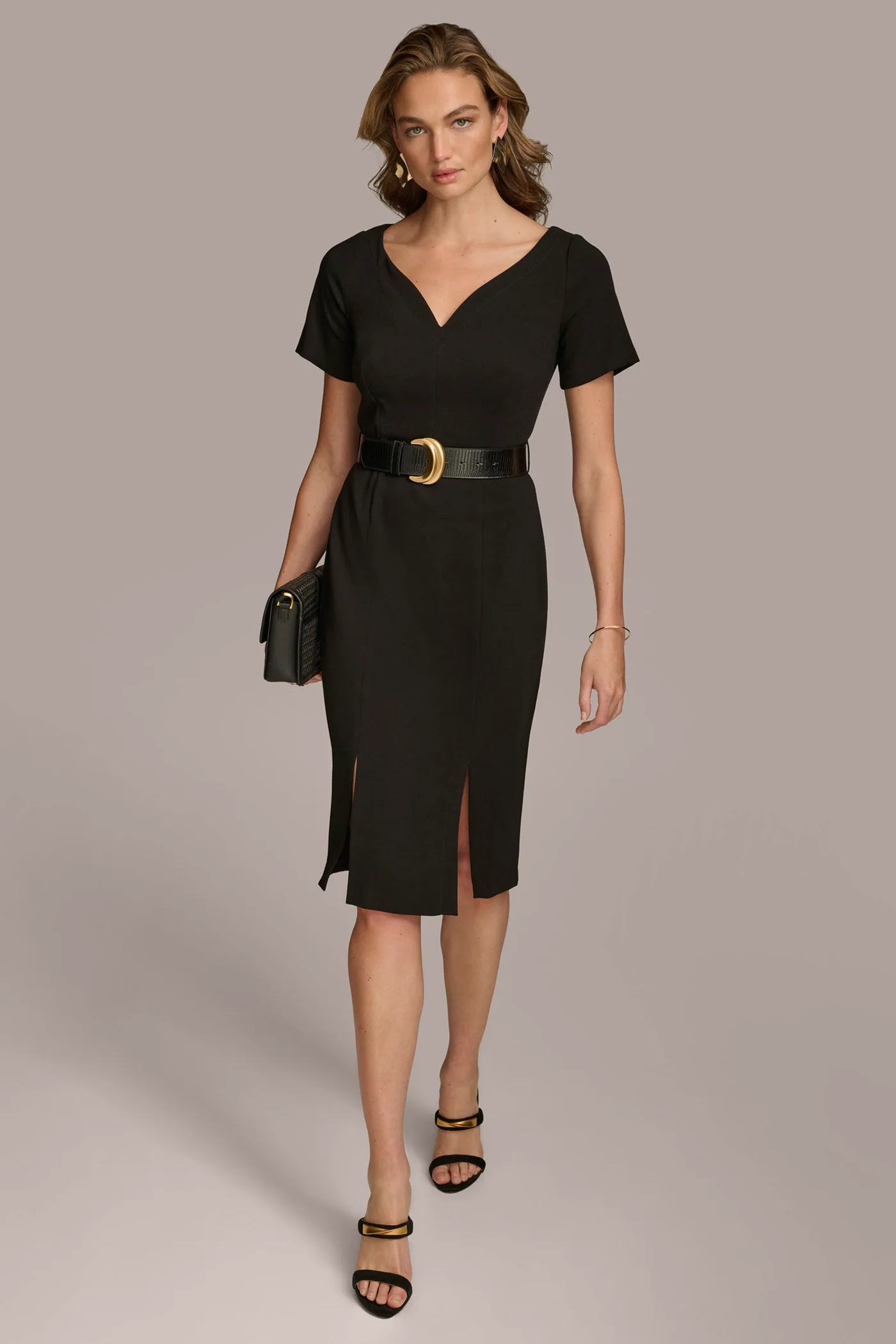 CREPE V-NECK DRESS WITH BELT