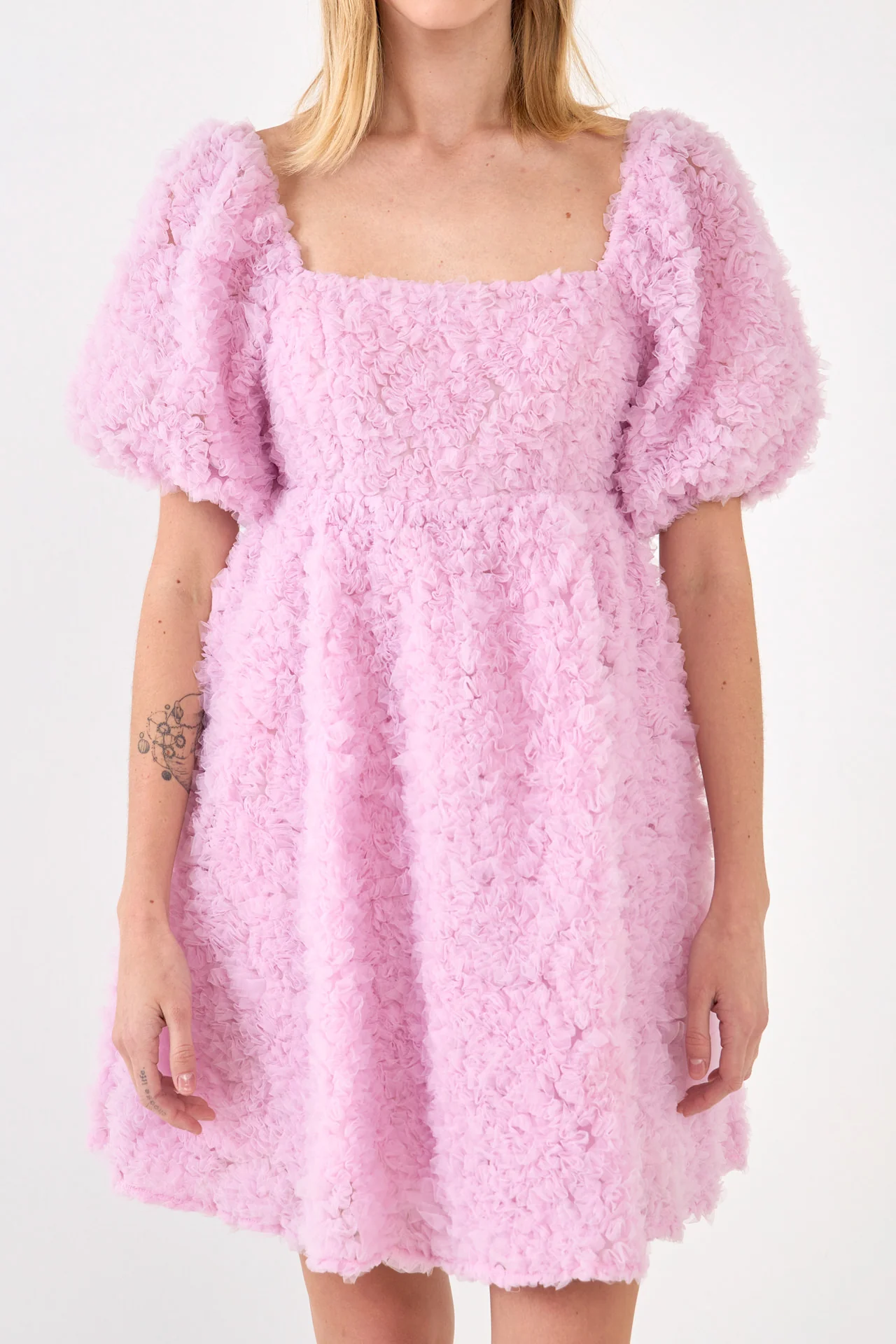 Floral Trim Fabric Back Tie Detail Mini Dress