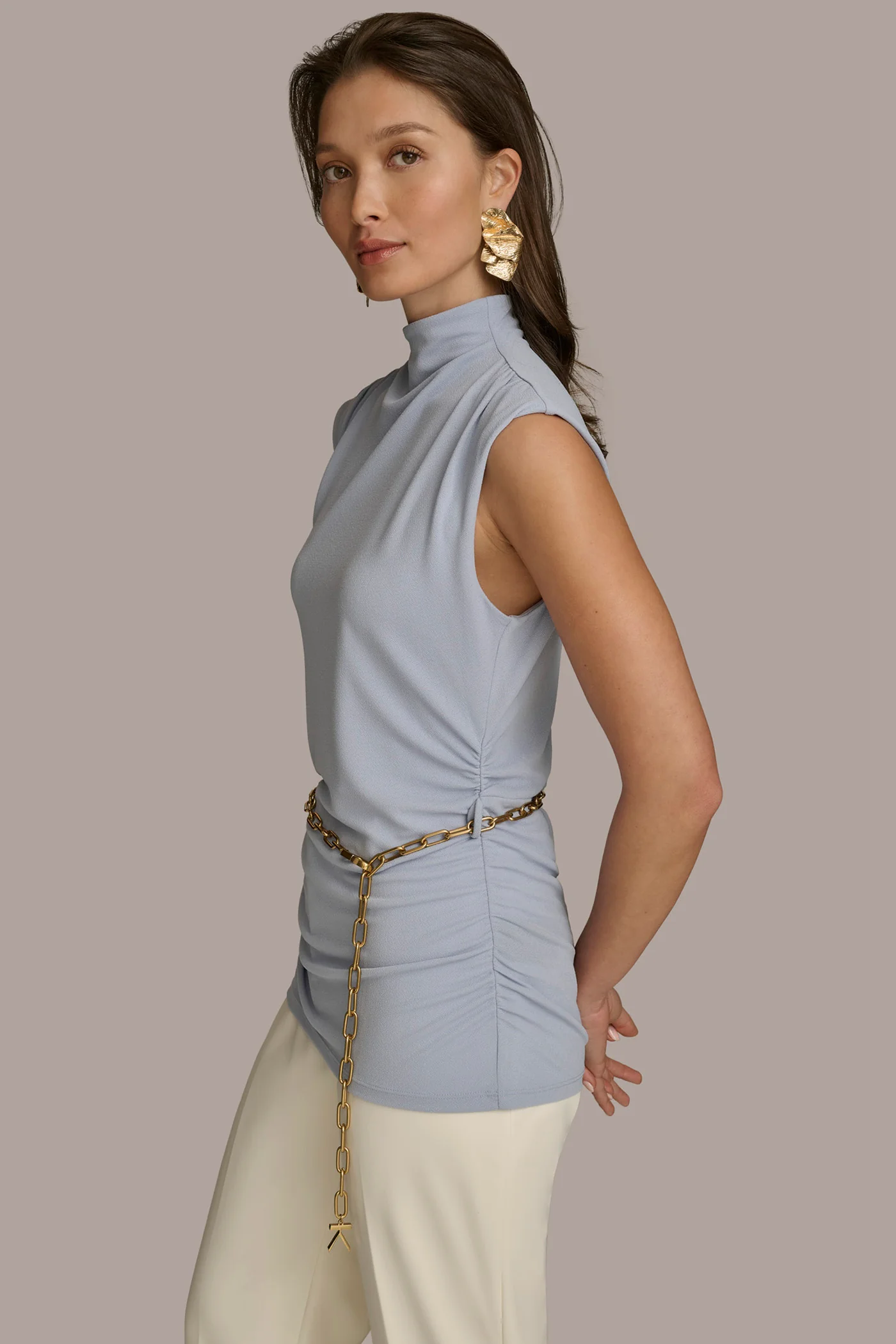 MOCK NECK TOP WITH CHAIN BELT