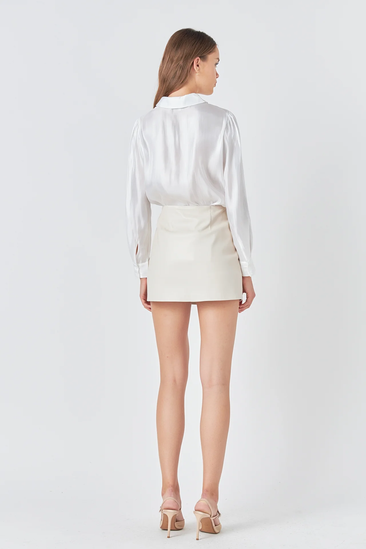 Faux Leather Front Slits Skort