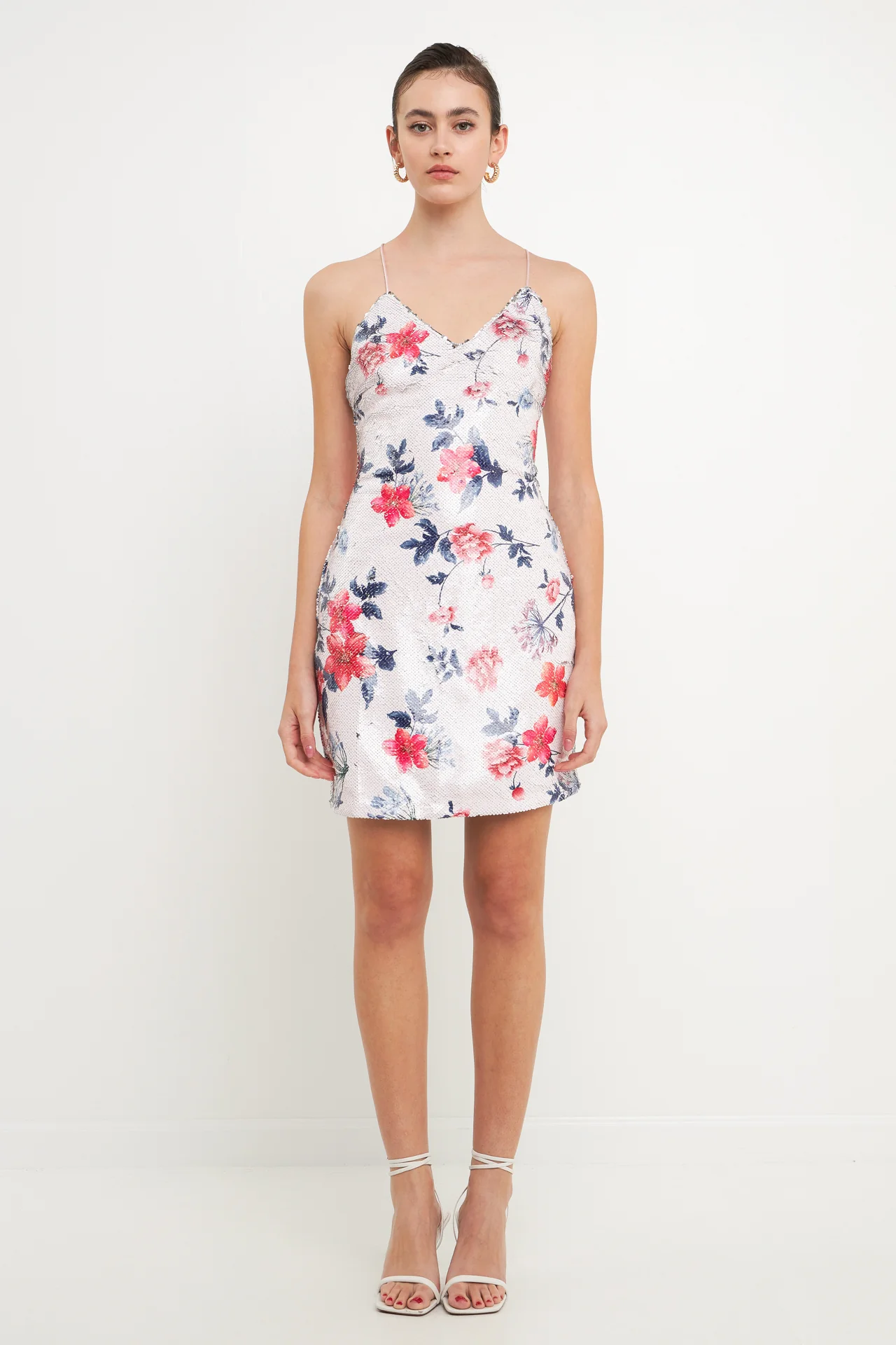 Floral Sequin Strappy Dress