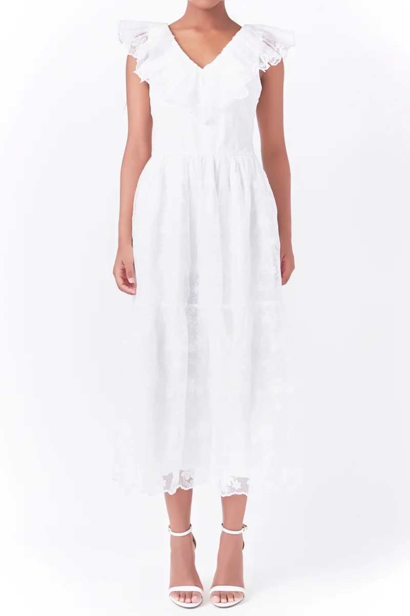 Floral Embroidery Organza Midi Dress