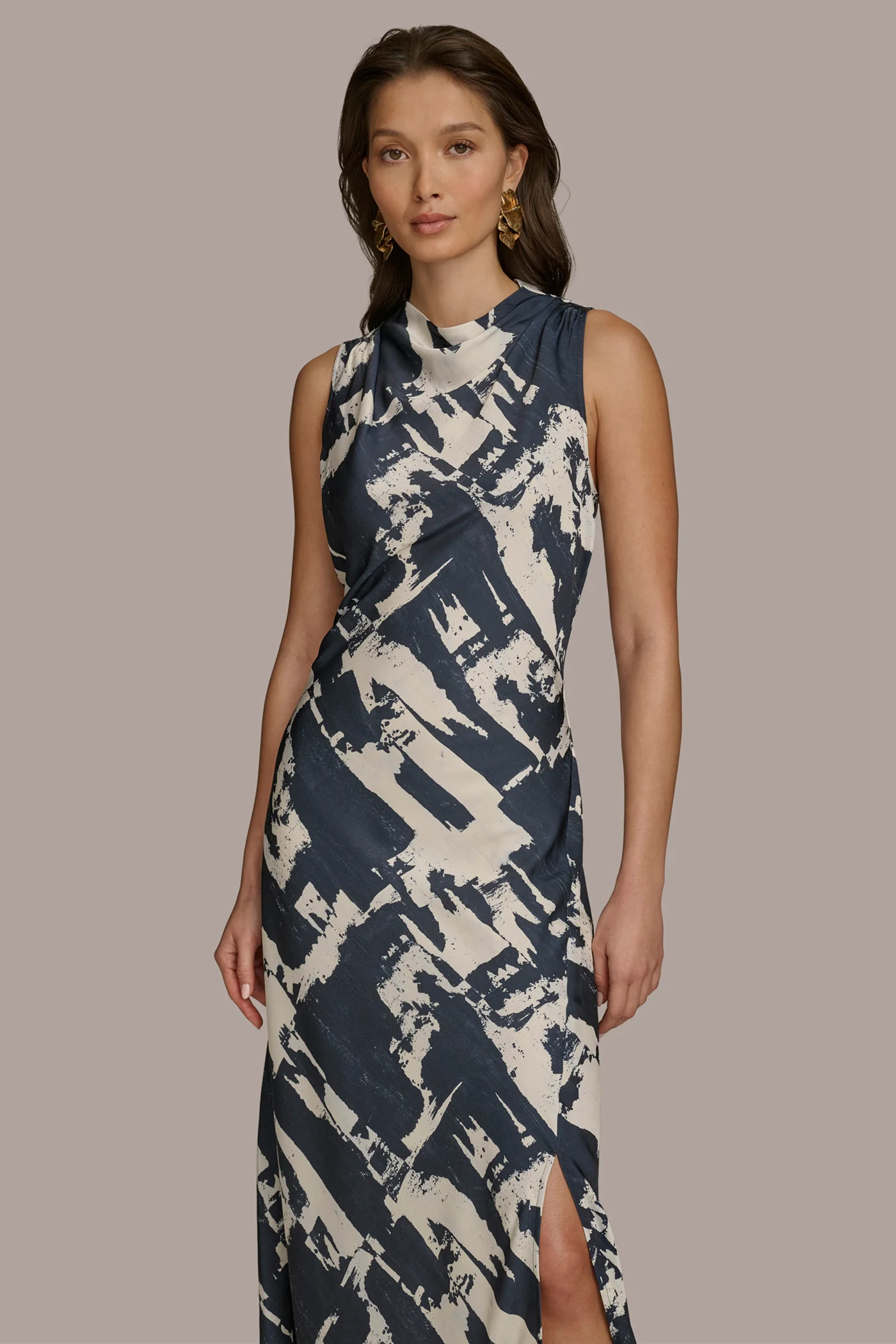 PRINTED MOCK NECK DRESS