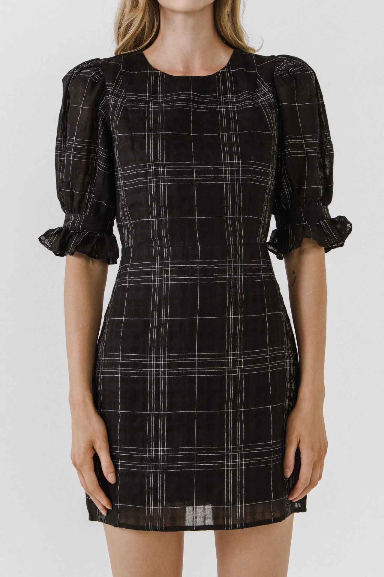 Check Print Linen Dress