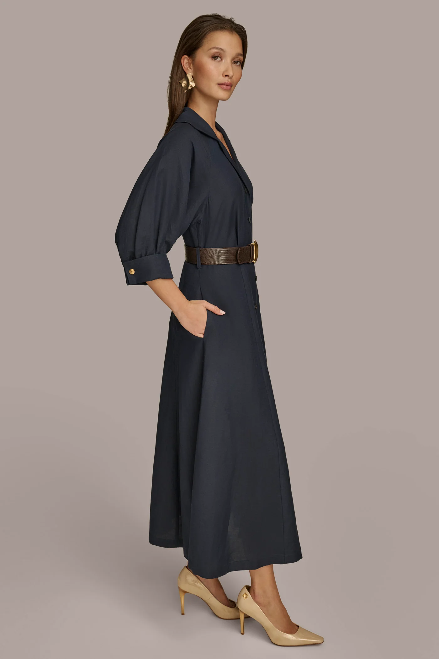 LINEN MIDI SHIRT DRESS