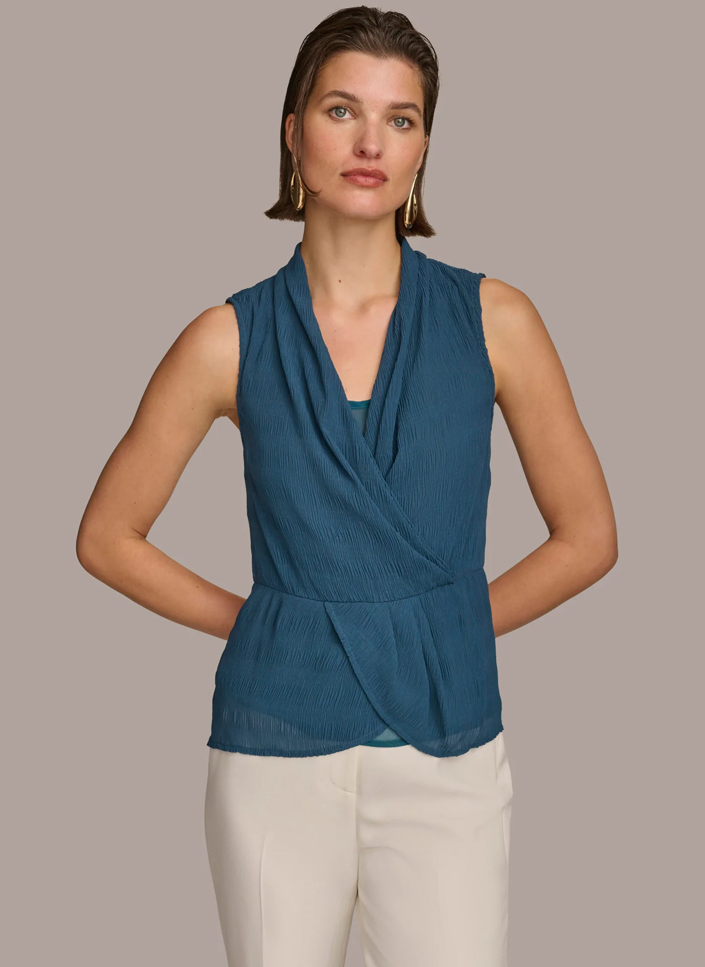 FAUX WRAP PEPLUM TOP