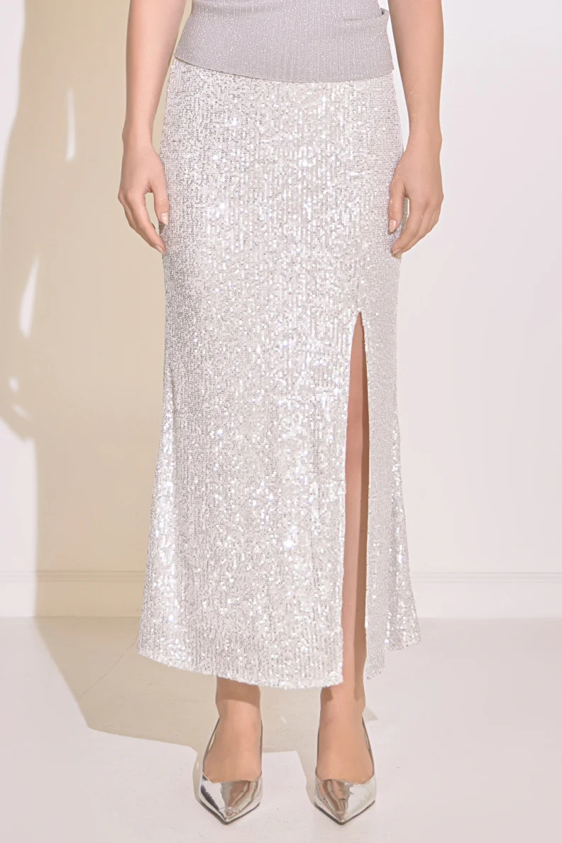 Sequins Front Slit Midi Skirt