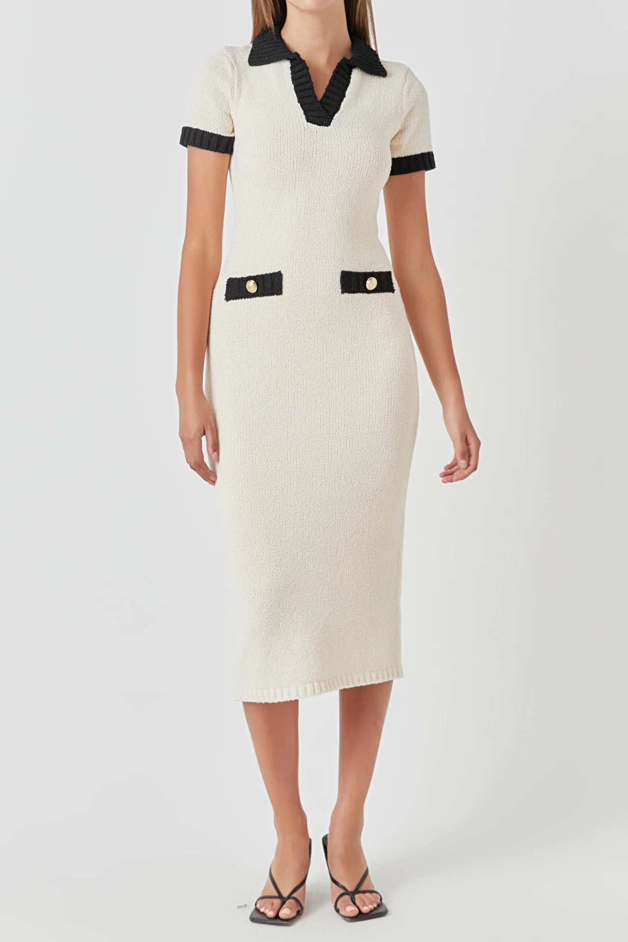 Crochet Knit Collared Maxi Dress