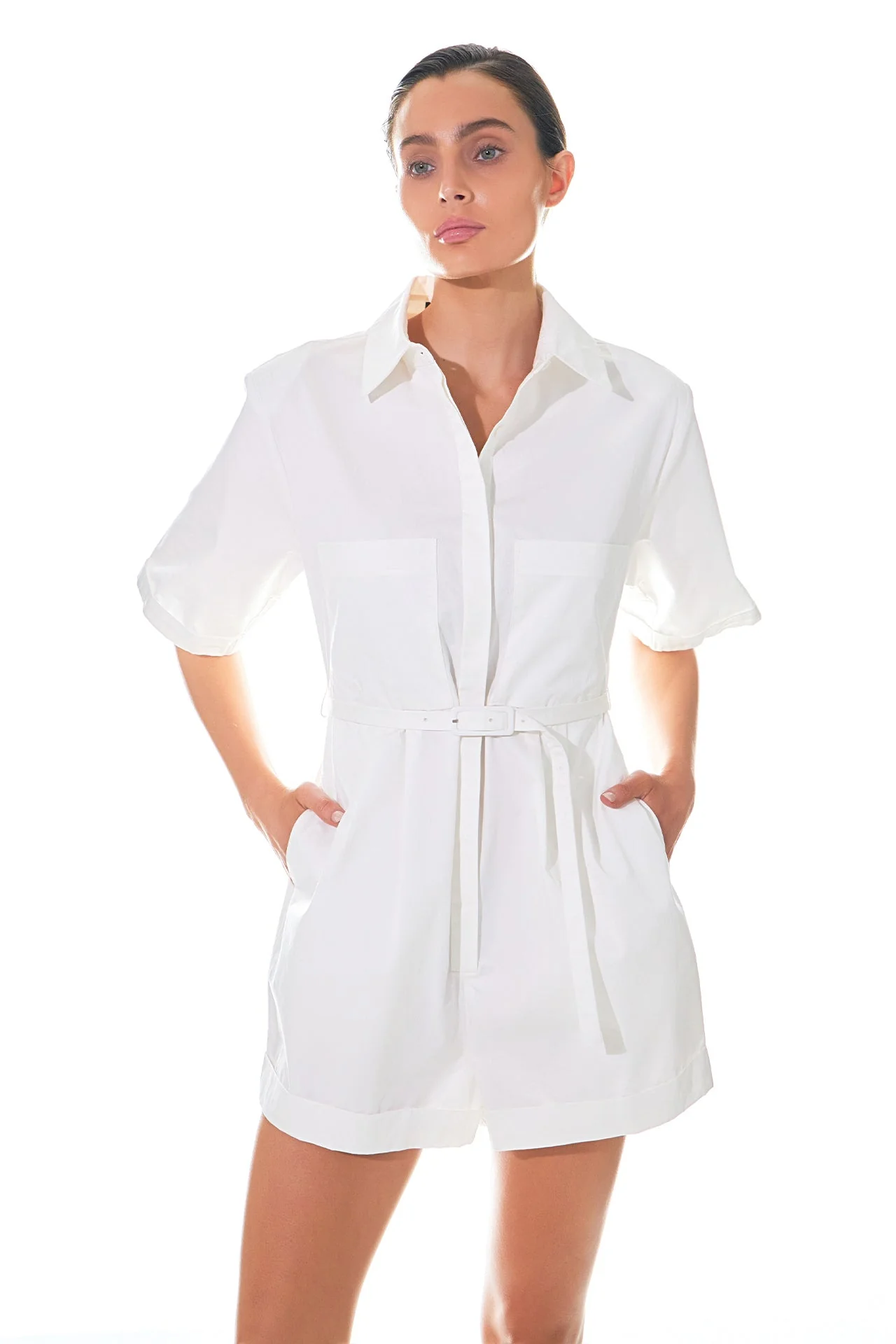 Shoulder Pad Shirt Romper