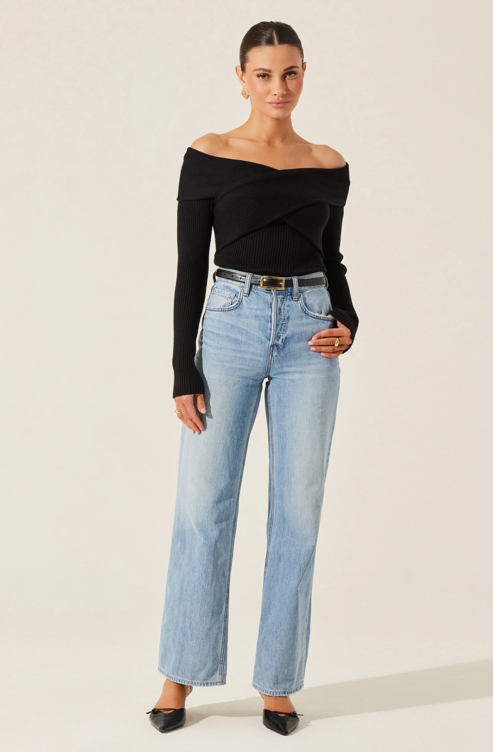 Off Shoulder Crossover Sweater