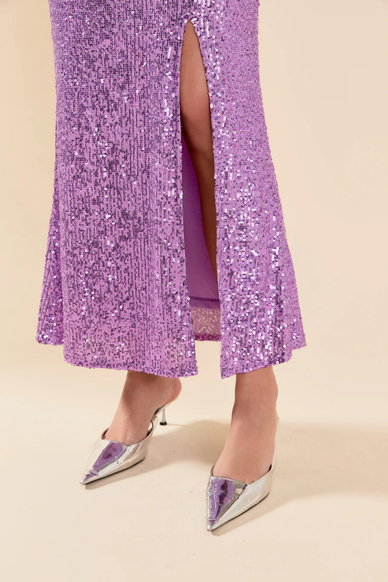 Sequins Front Slit Midi Skirt