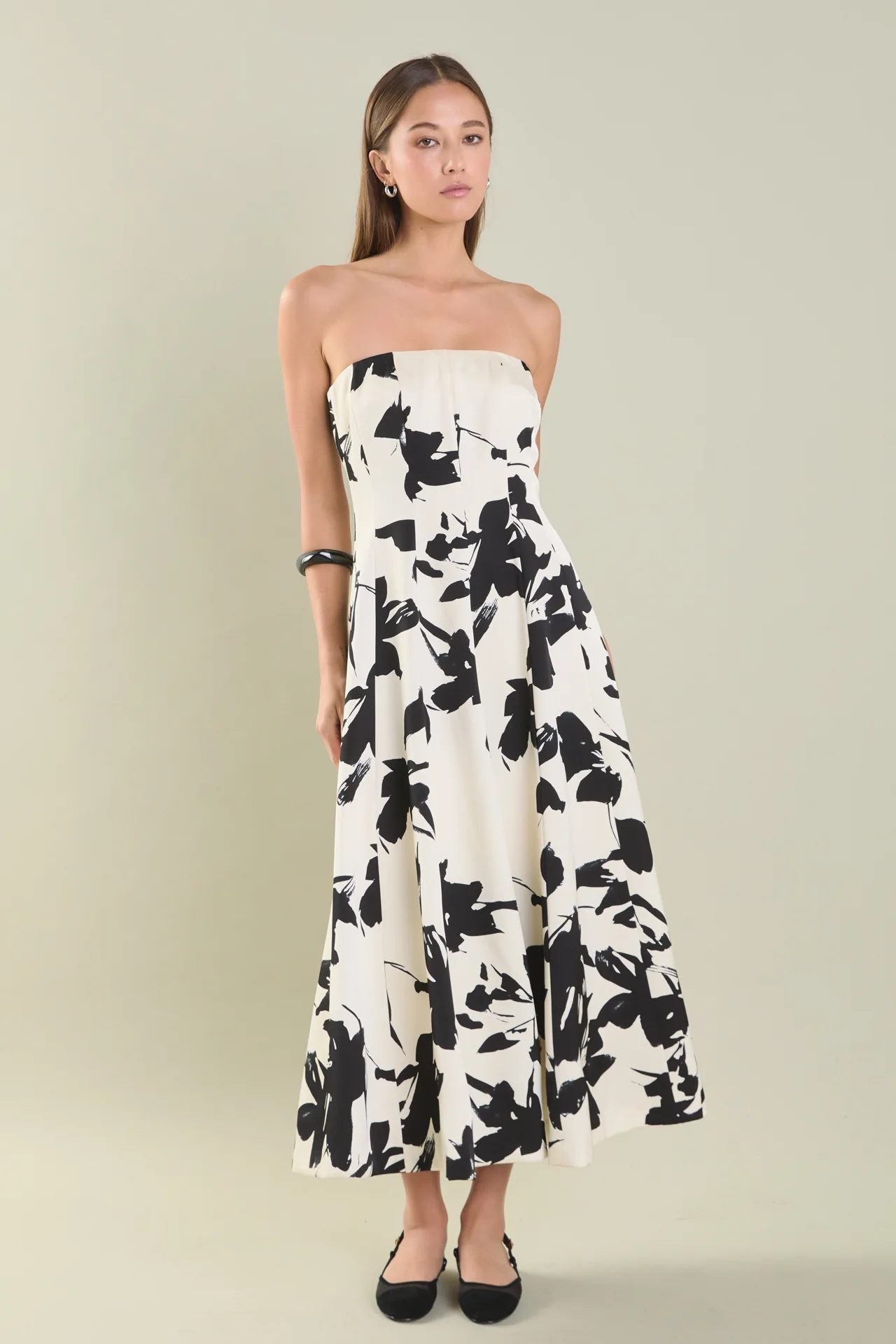 Strapless Flounced Midi Dress