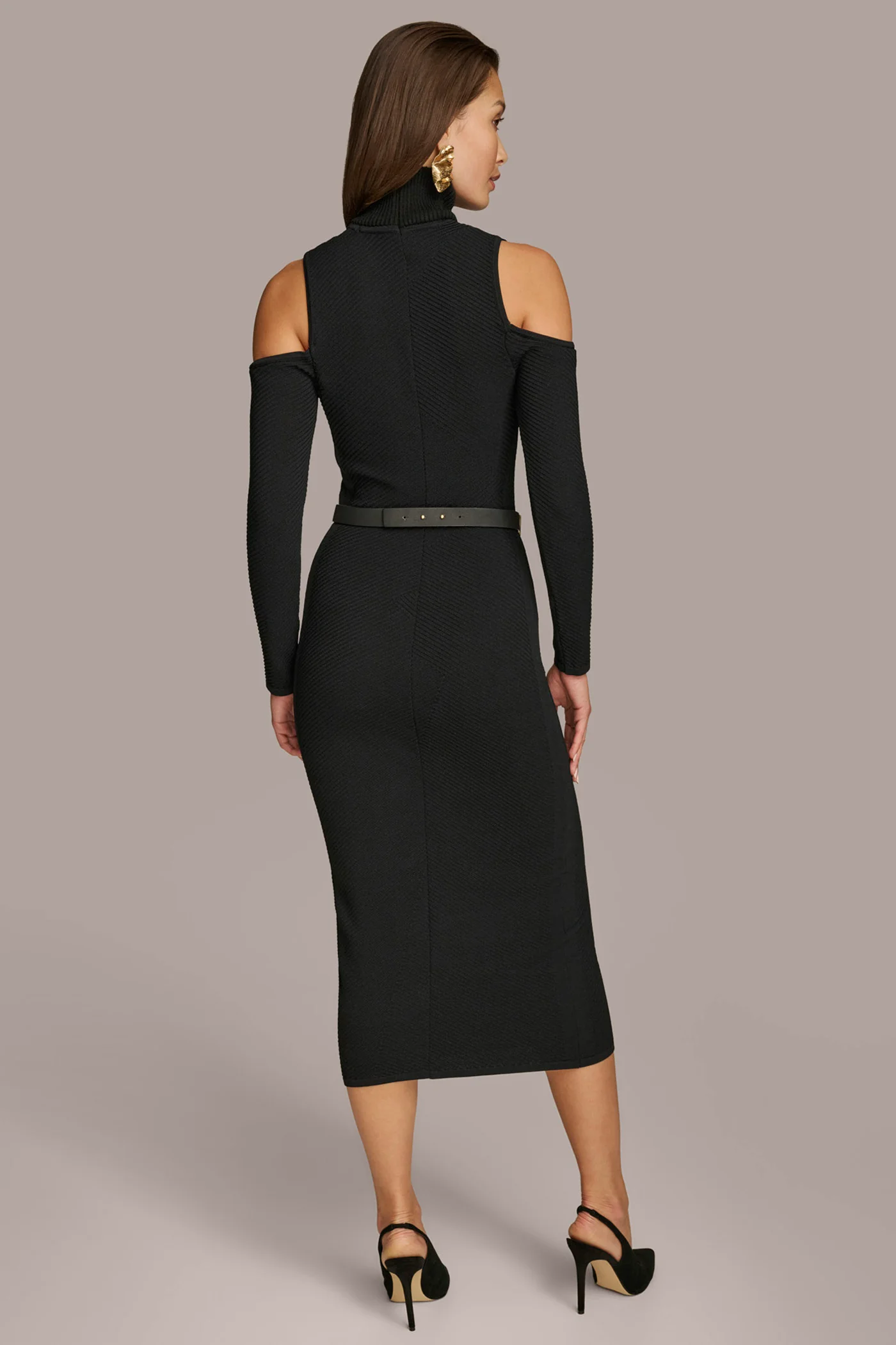 COLD SHOULDER MOCK NECK MIDI DRESS
