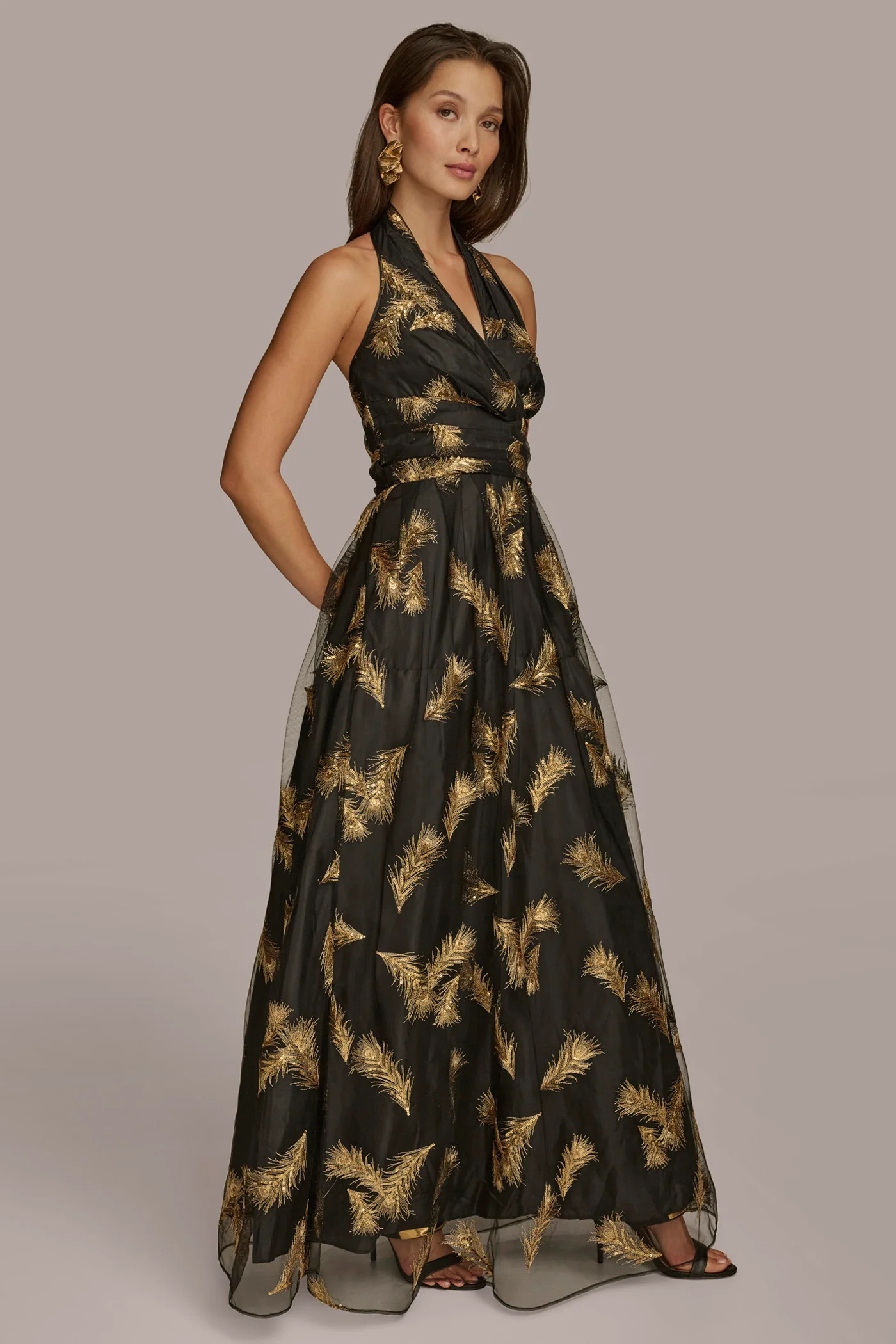 HALTER NECK GOWN WITH EMBELLISHED SEQUIN