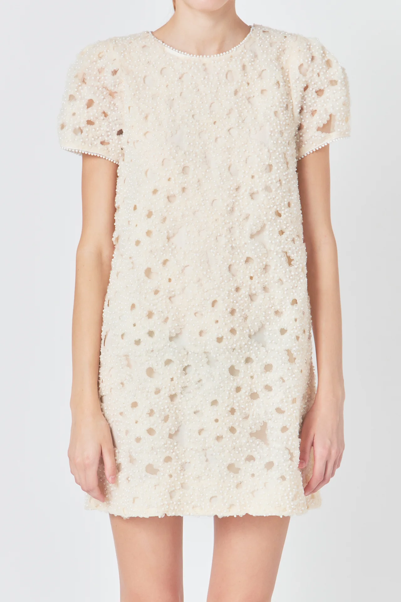 Pearl and Tulle Textured Mini Dress