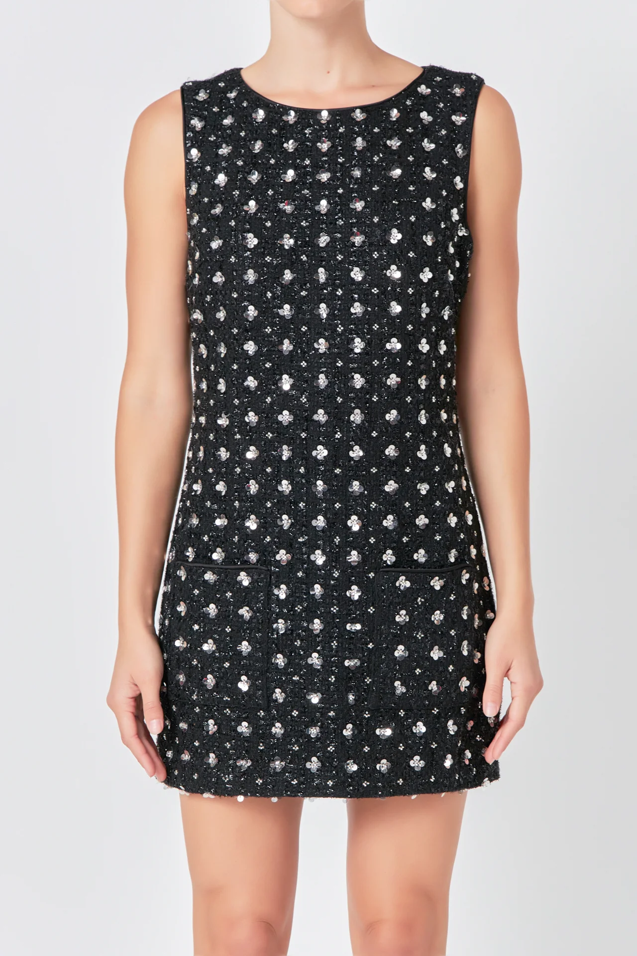 Premium Floral Embellishment Tweed Mini Dress