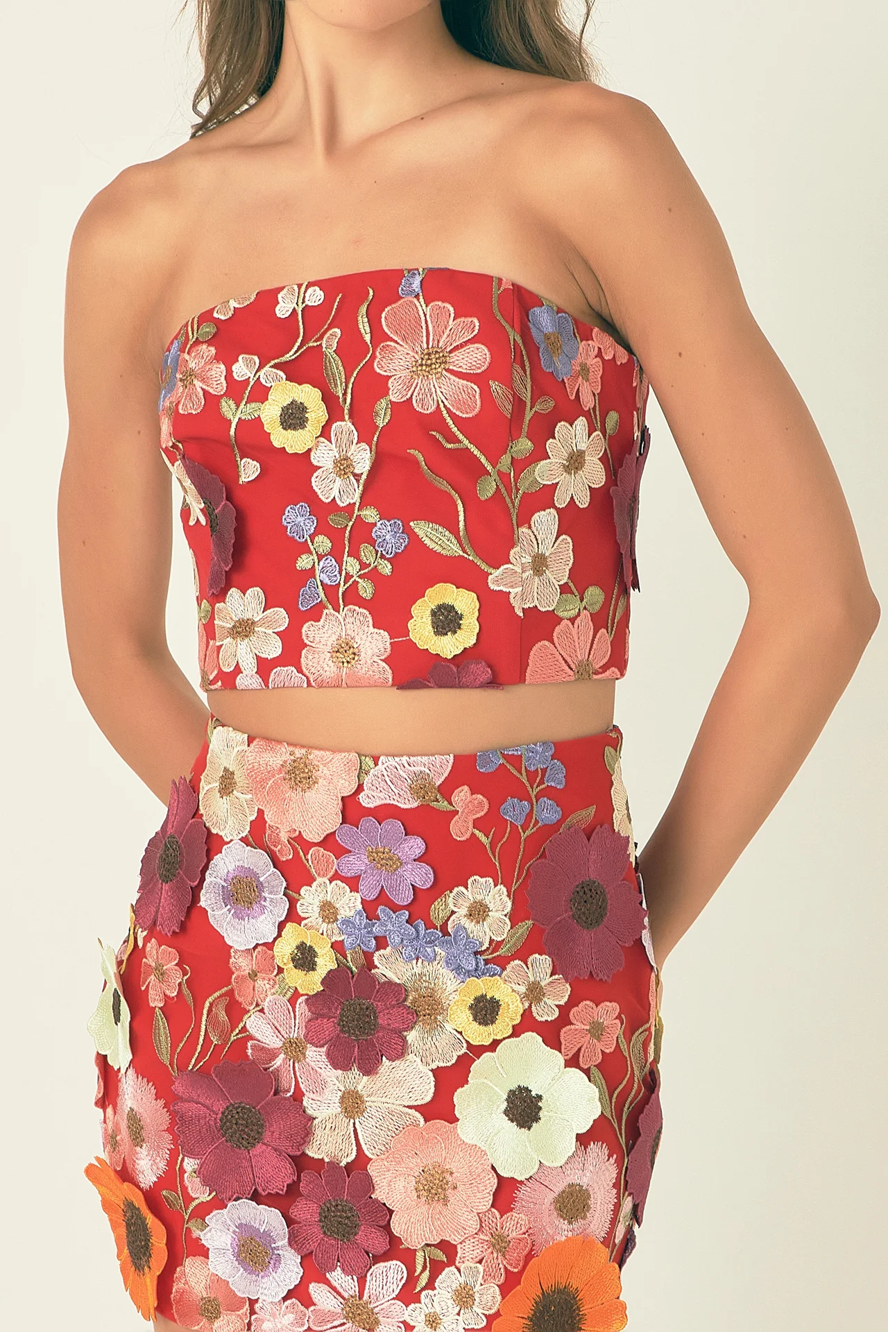 Floral Embroidered Strapless Top