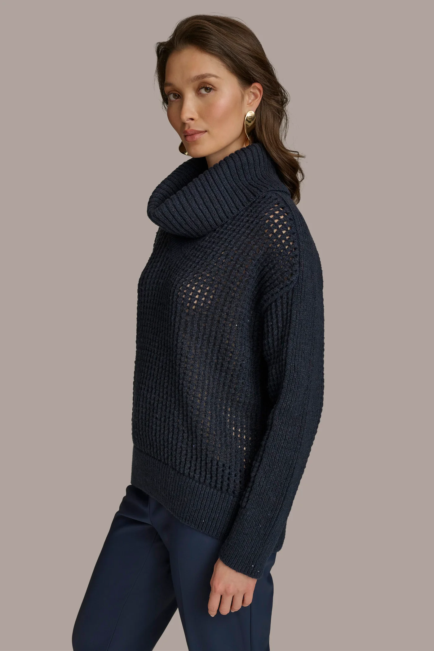 COWL NECK CUTOUT SWEATER