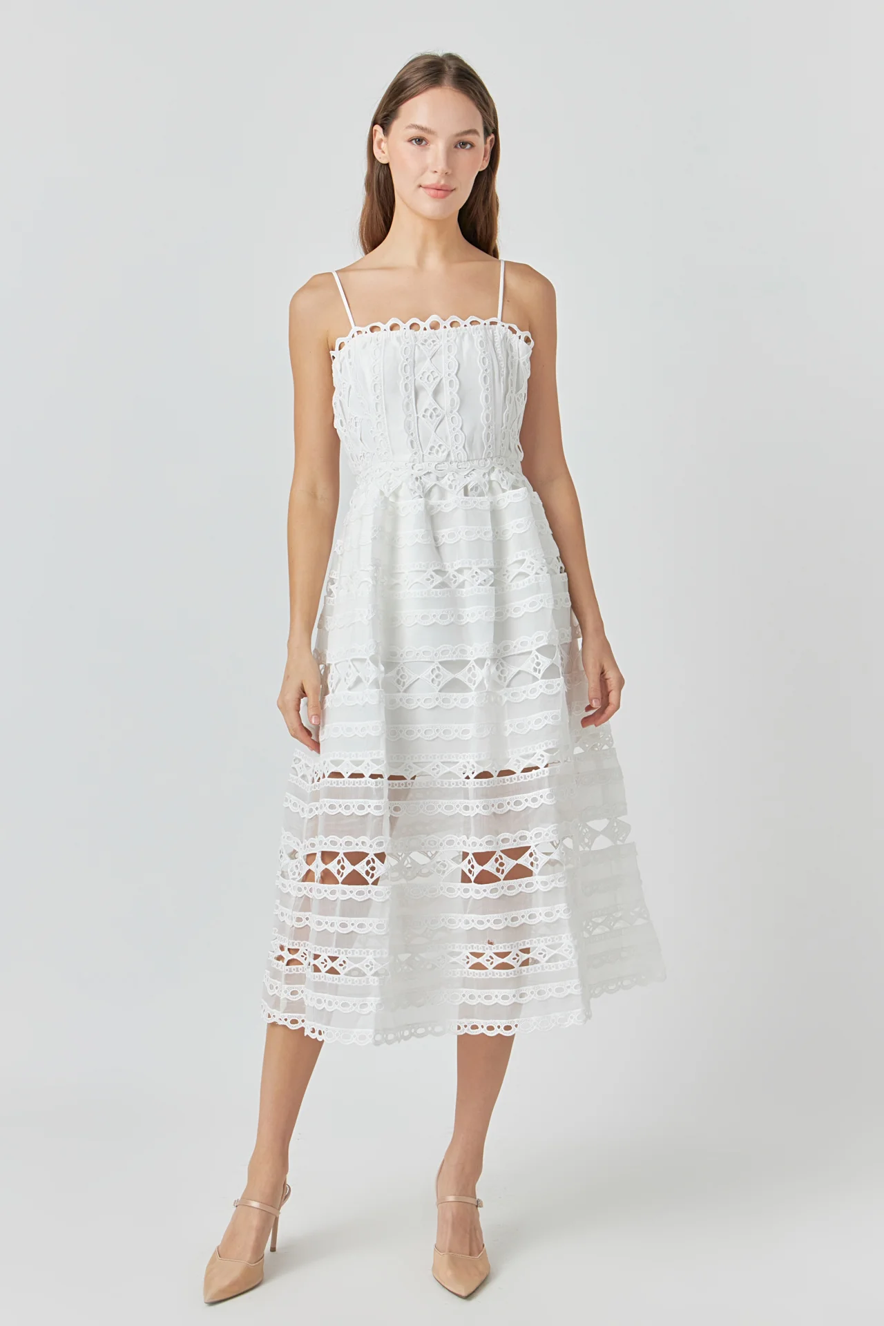 Combination Lace Spaghetti Strap Midi