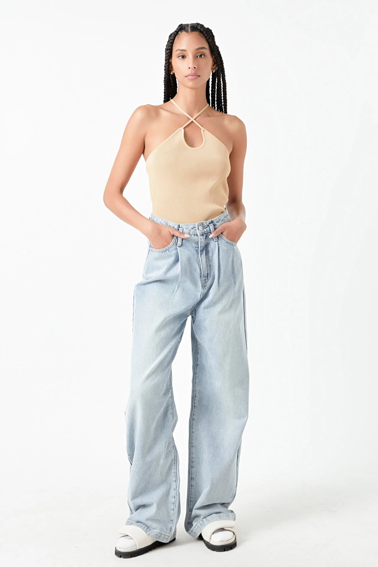 Crossover Skinny Rib Knit Top