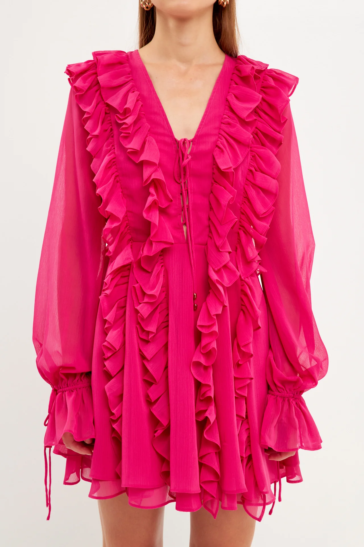 Long-Sleeve Ruffle Mini Dress