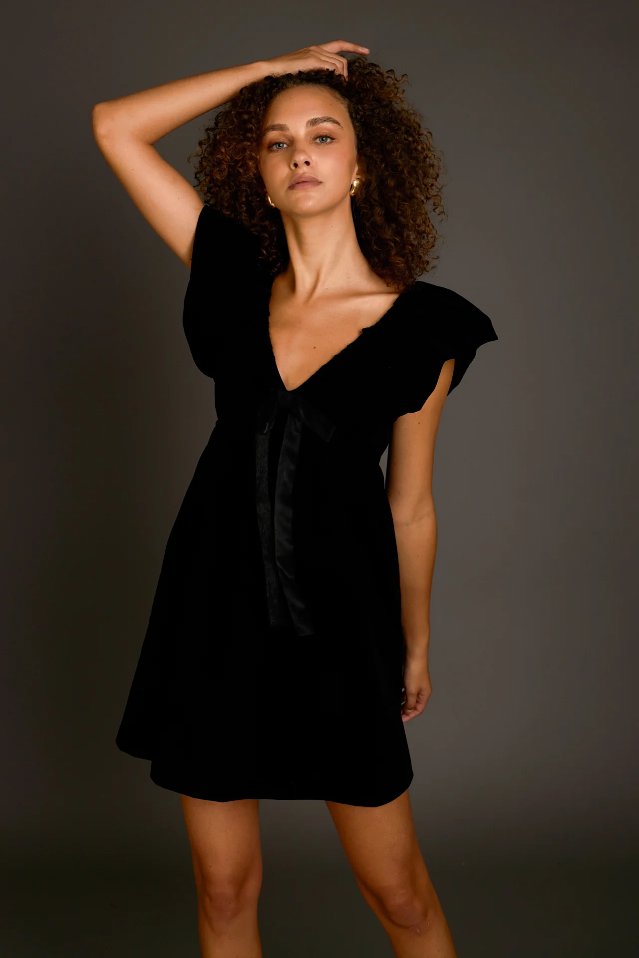 Velvet Satin Bow Mini Dress