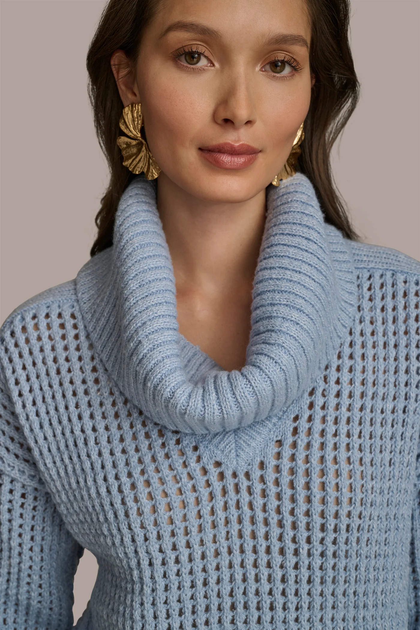 COWL NECK CUTOUT SWEATER
