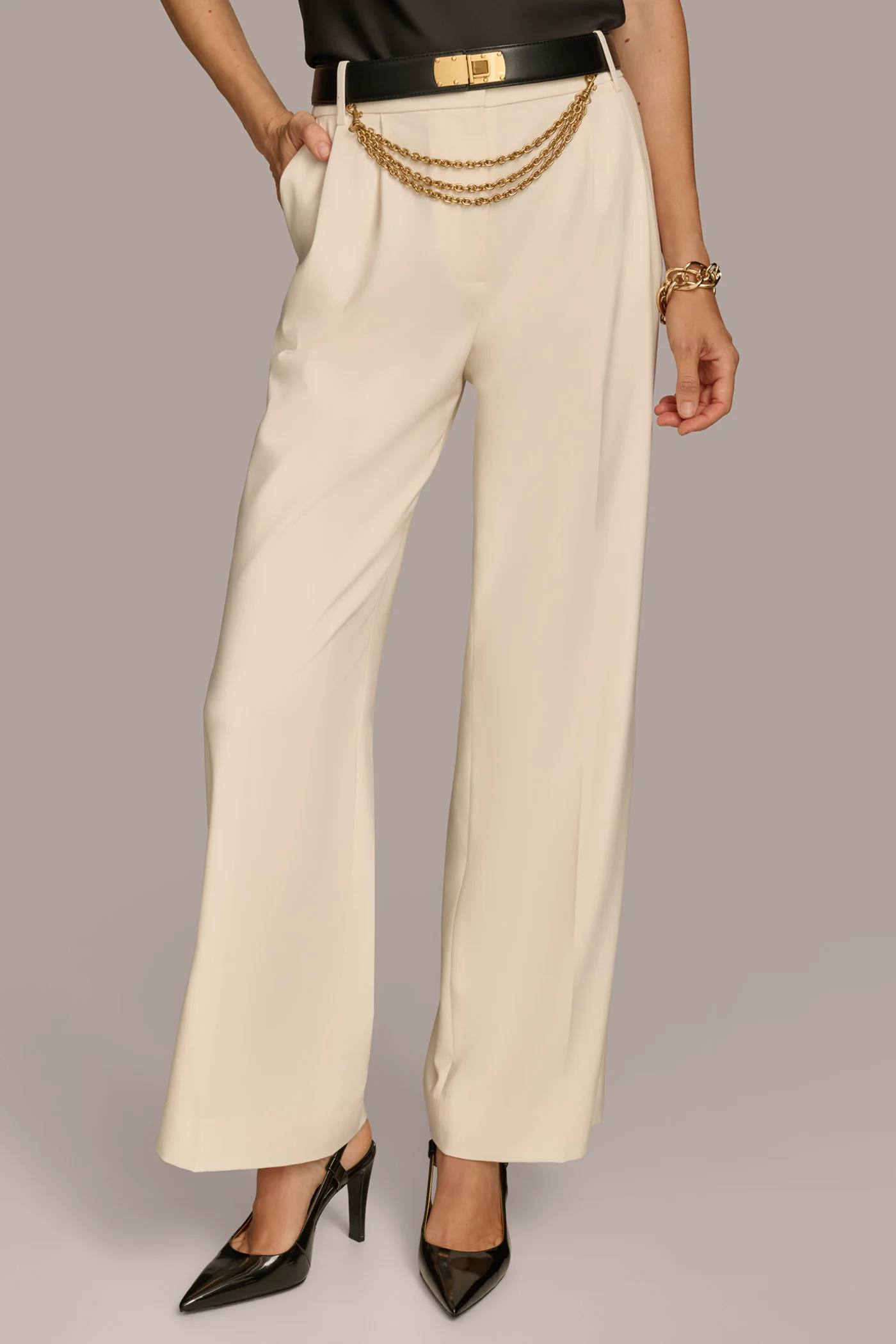 WIDE LEG TROUSER WITH CHAIN BELT