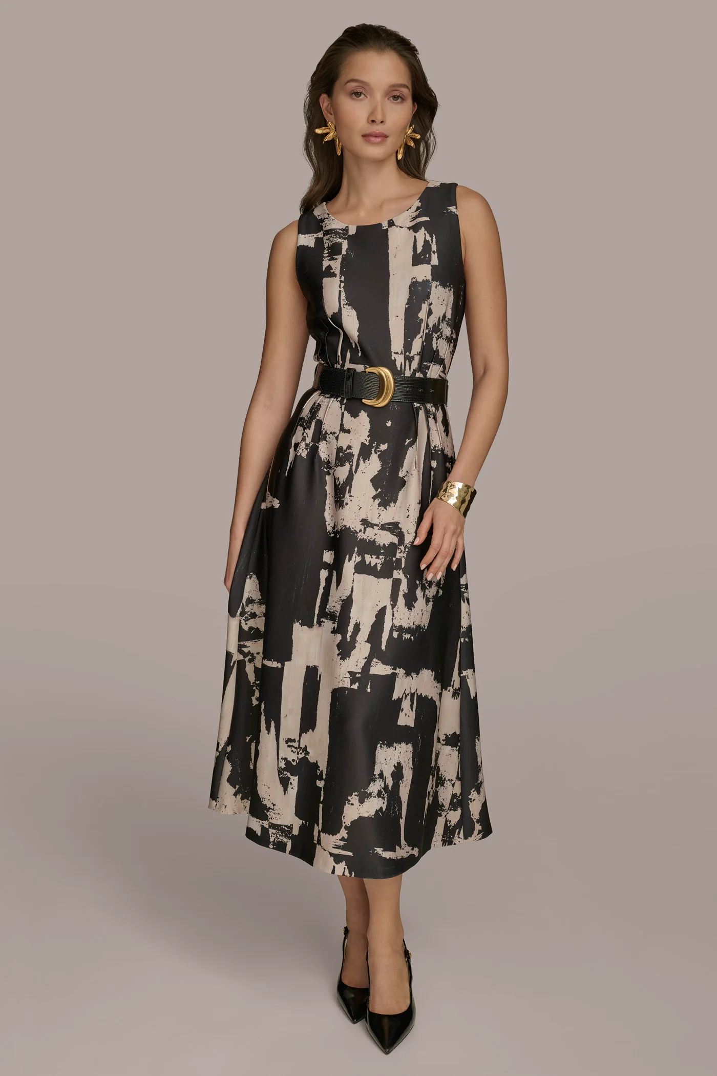 ABSTRACT PRINTED A LINE MIDI DRESS
