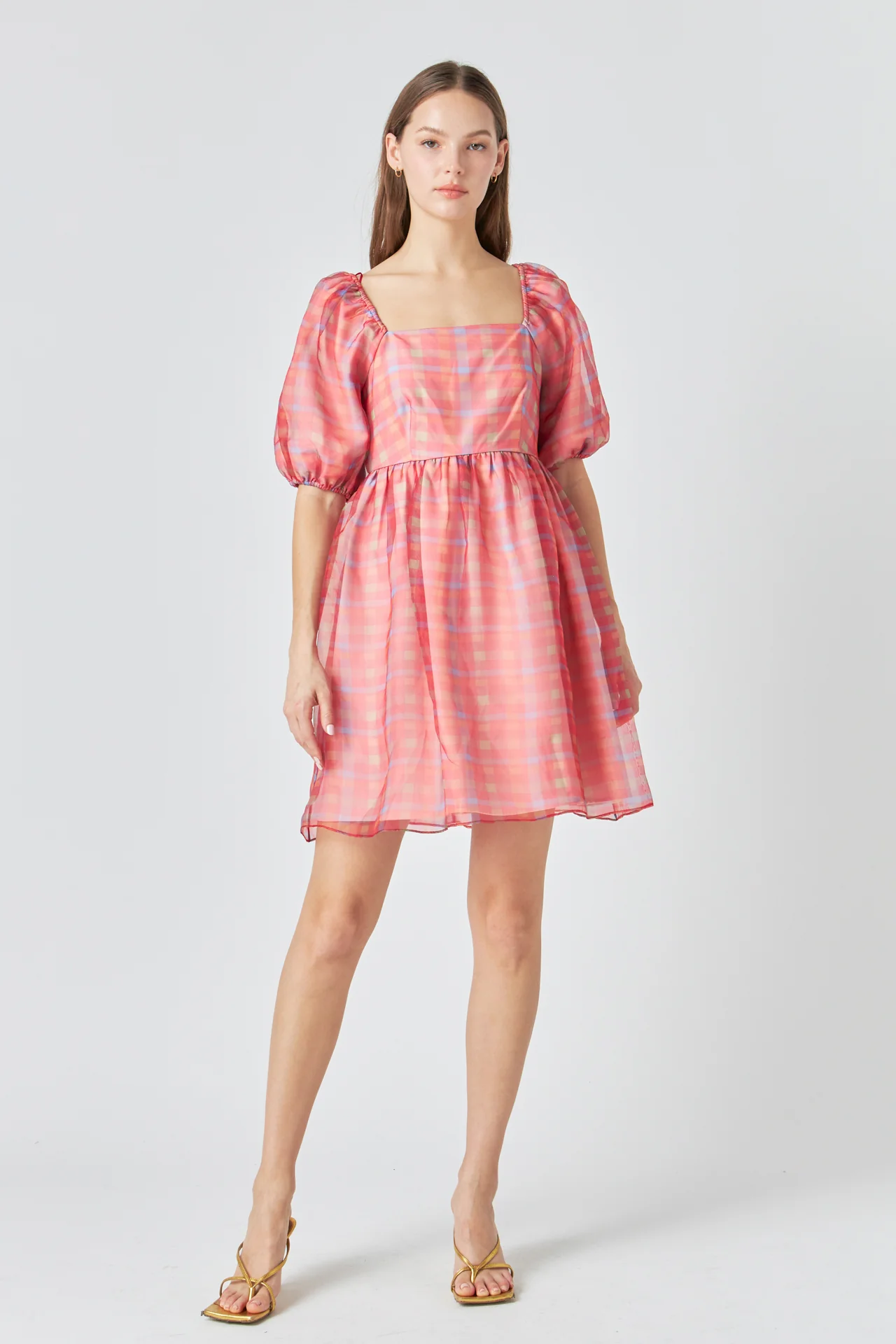 Checker Puff Mini Dress