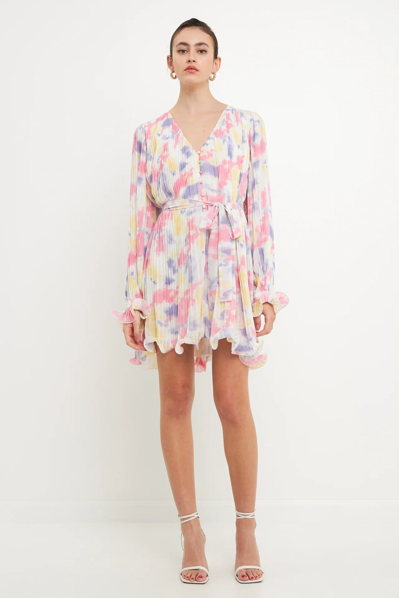 Tie-dye Chiffon Pleated Mini Dress