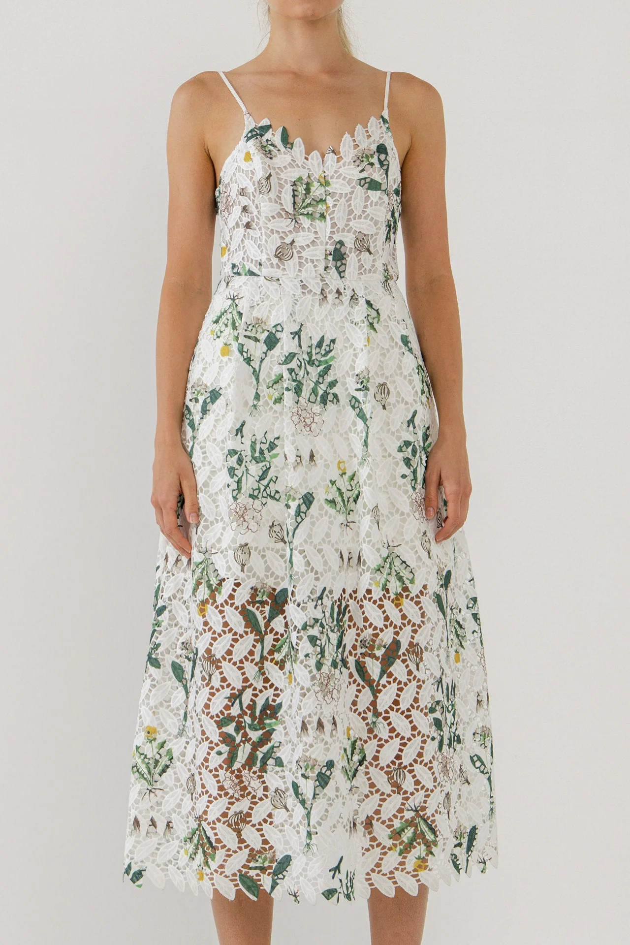 Floral Printed Lace Midi Dress