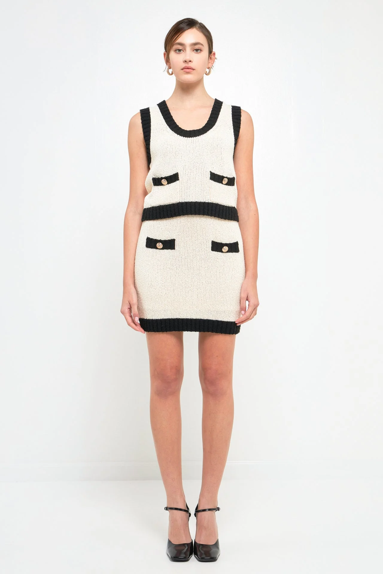 Cropped Knit Top with Gold Buttons